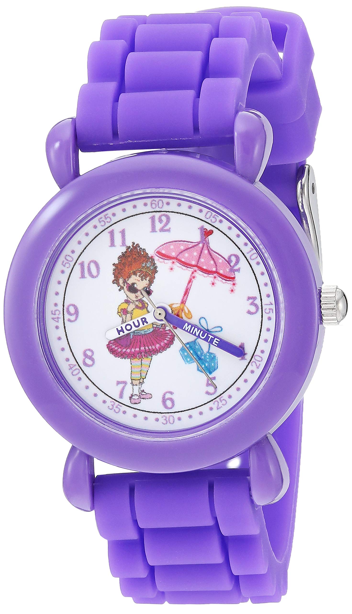 Disney Girls Fancy Nancy Analog-Quartz Watch with Silicone Strap, Purple, 16 (Model: WDS000591), Purple