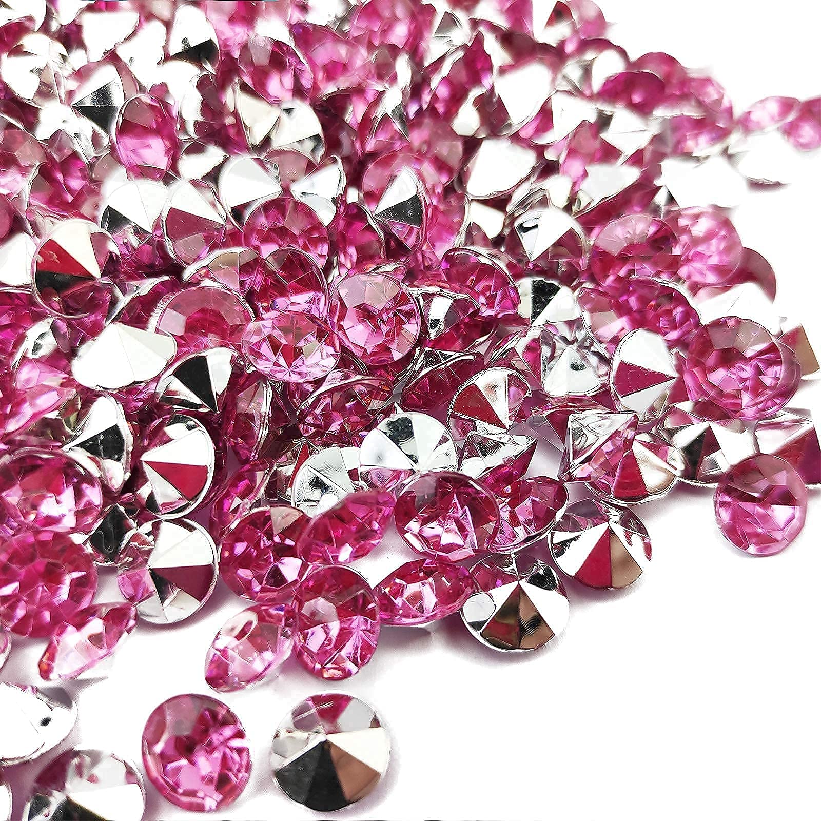 HappyFiller 900 Pcs Wedding Table Scatter Crystal Acrylic Diamonds Rhinestones (Fuschia & Silver) Vase Fillers for Party Decorations,Crafts,Centerpieces