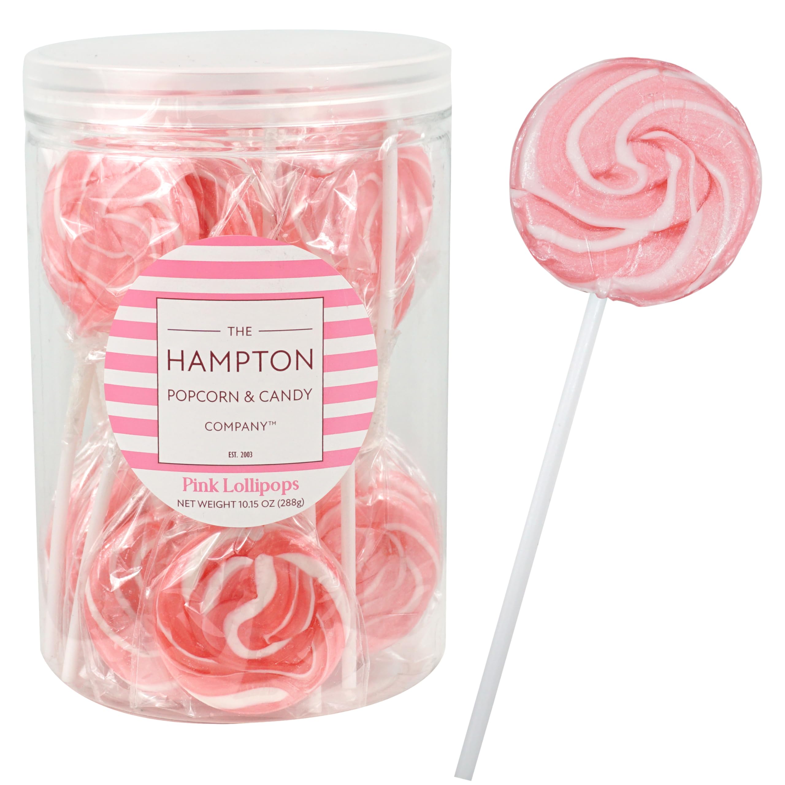 Pink Lollipops, 24 Pack, Pink Swirl Lollipops Individually Wrapped, Pink Lollipop Suckers Bulk, The Hampton Popcorn & Candy Company