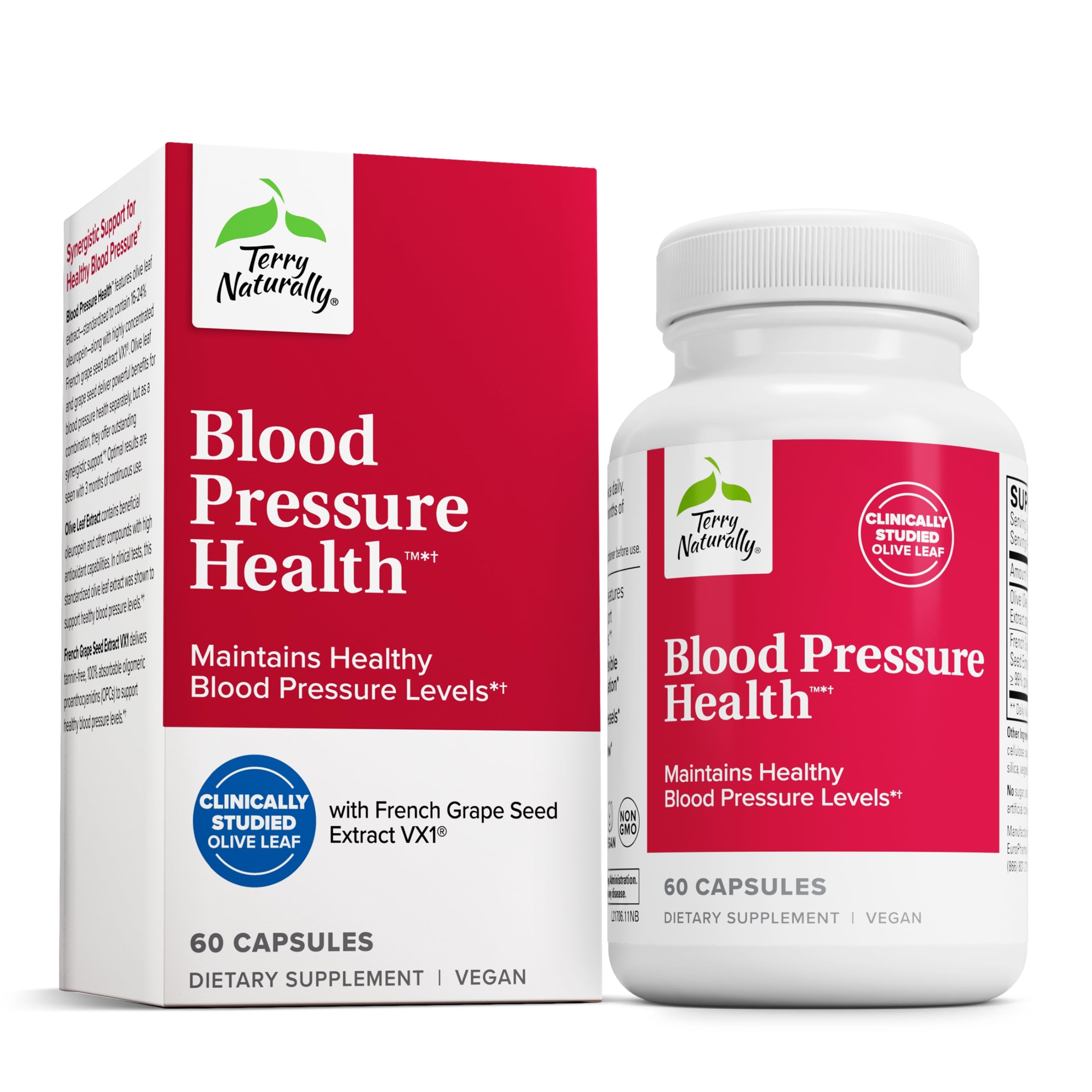 Terry Naturally Blood Pressure Health - 60 Vegan Capsules - Promotes Healthy Circulation & Blood Pressure Levels - Non-GMO, Gluten Free - 60 Servings