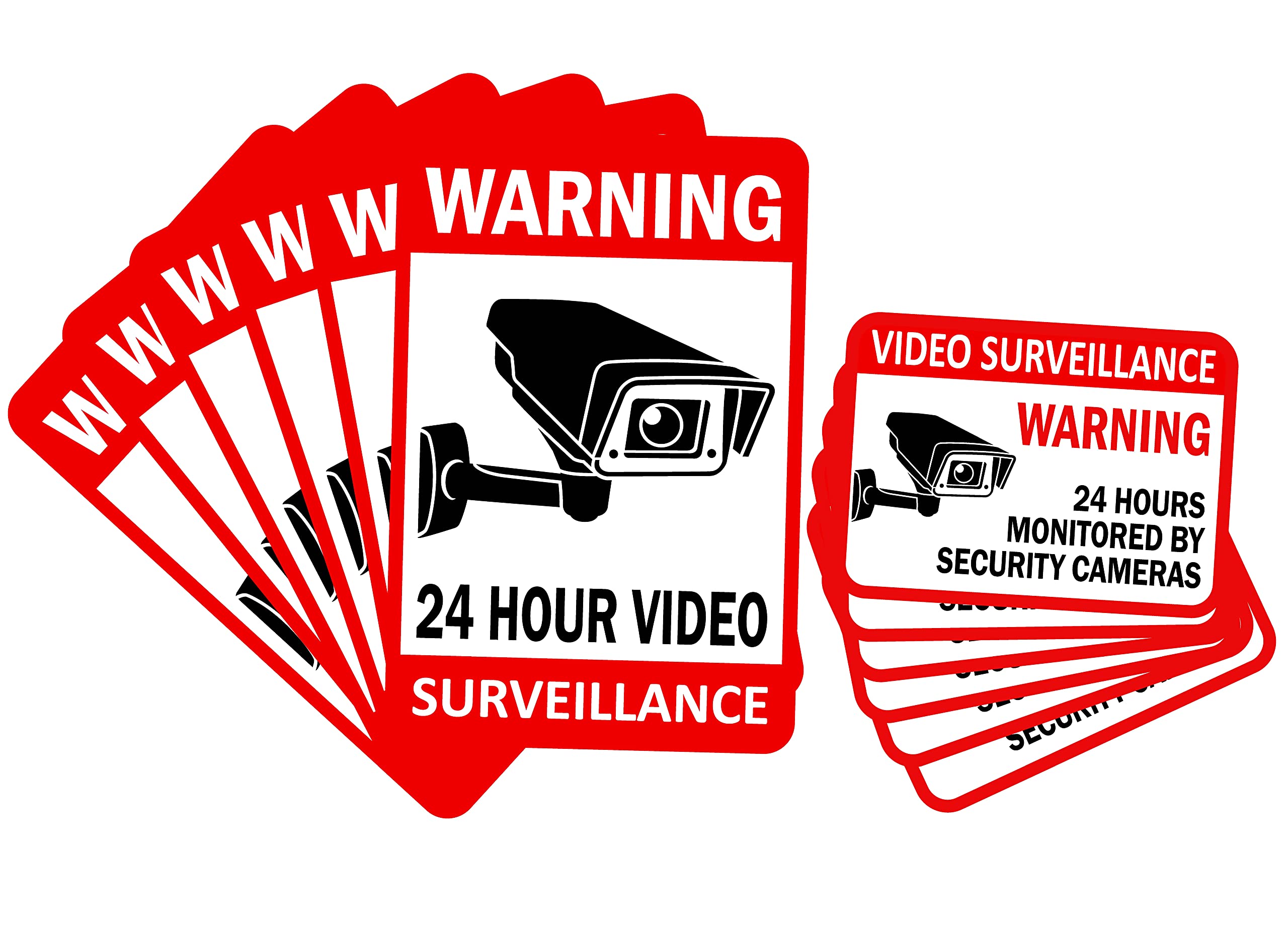 12-Pack Video Surveillance Sign (6-pack 6"x4" & 6-pack 3.5"x2.5"), Double-Sided Vinyl Decals for No Trespassing-Warning Sticker-Security Sign-Surveillance Camera-Recording Sign, Laminated for UV-Water