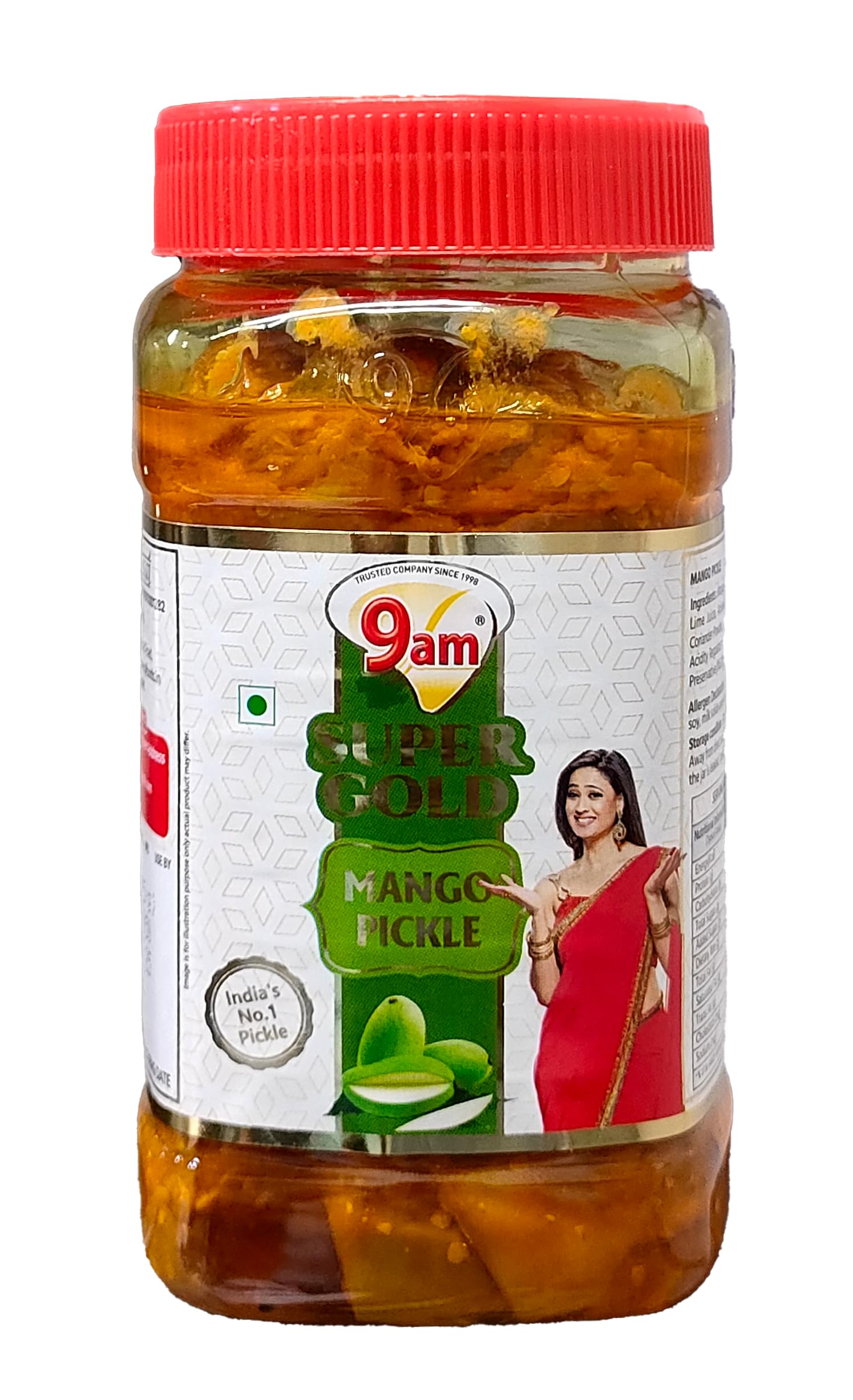 9am Mango Pickle (450gm)| Homemade Aam ka Achar | With a tangy delight infused Flavorl | | Chatpata Achar | Ready to Eat | Pickles with Storage Jar (Pack of 1)