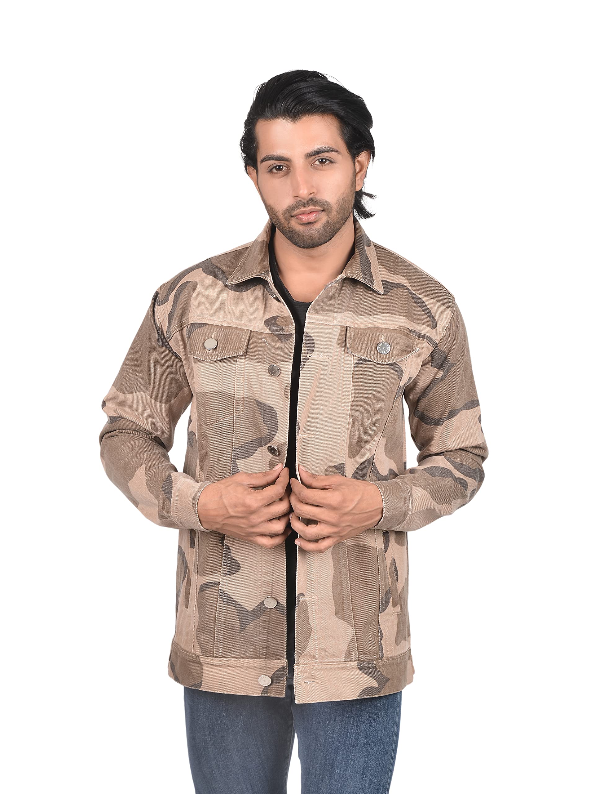 Hozie Mens Slim Fit Military Camouflage Jacket,Casual Denim Jacket