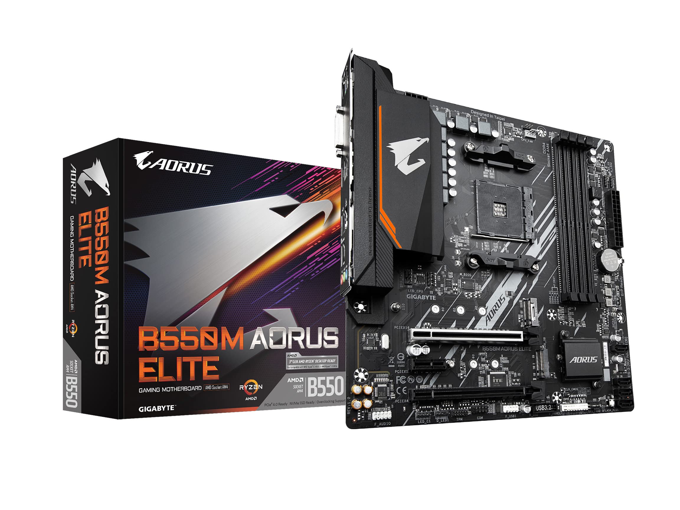 GigabyteB550M AORUS Elite (AM4/ AMD/ B550/ Micro-ATX/ DDR4/ Dual M.2/ PCIe 4.0/ Realtek GbE LAN/Gaming Motherboard)