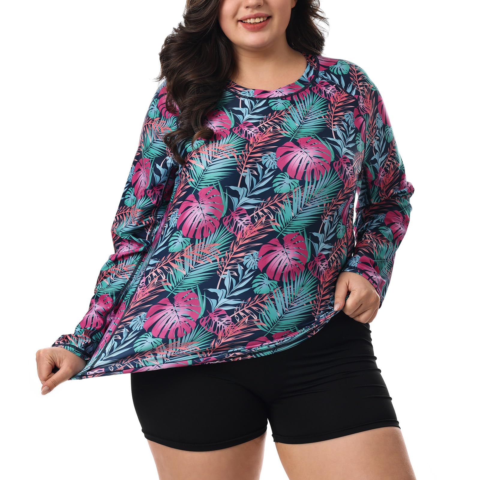 HODOSPORTSWomen's Plus Size Rash Guard UPF 50+ Swim Shirt Sun Protection Swimsuit Top Long Sleeve 1X-6X