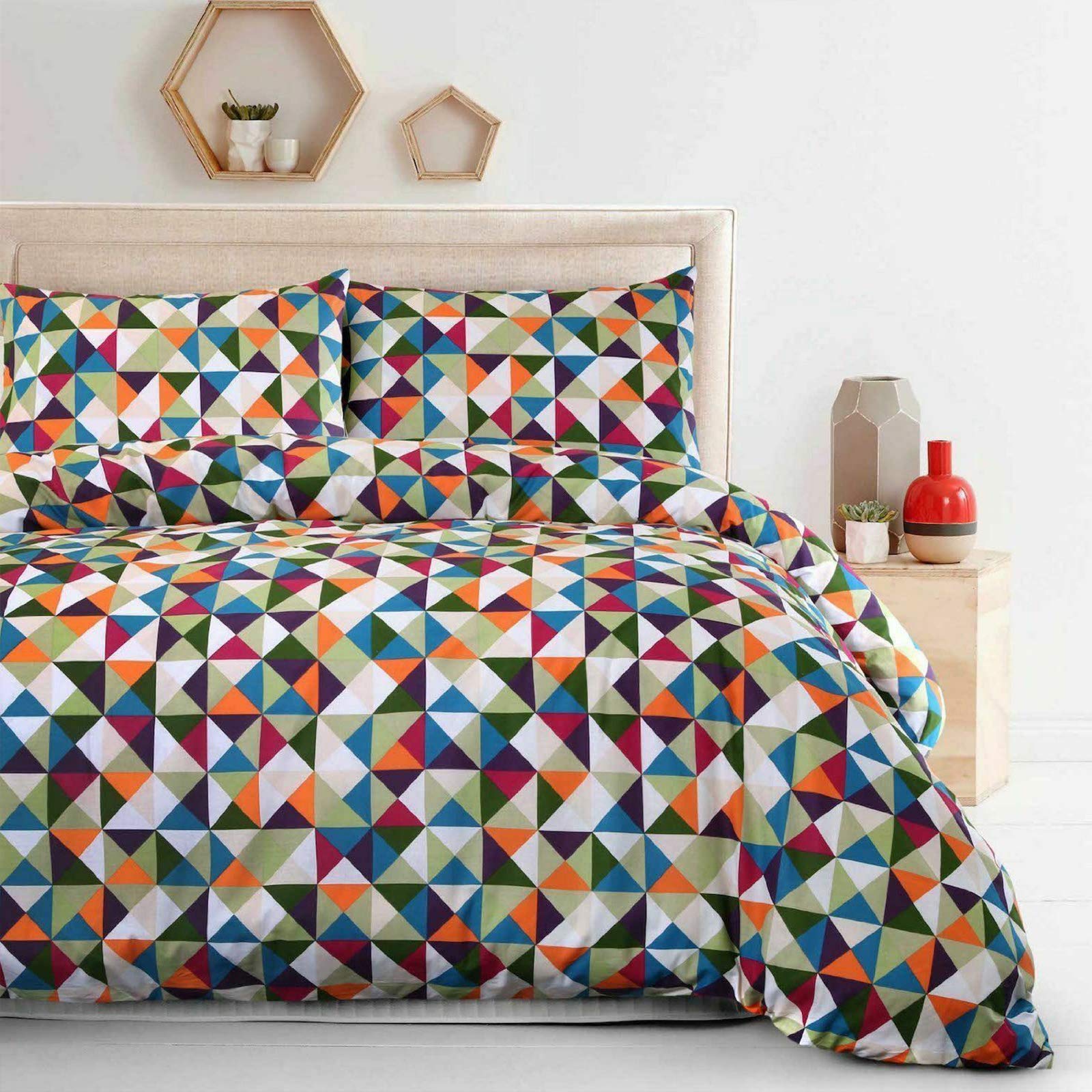 Nimsay Home Multicoloured Geometric 100% Cotton Bedding Set (Double Size Duvet Cover 200 x 200 cm with Two Pillowcases 50 x 75 cm)