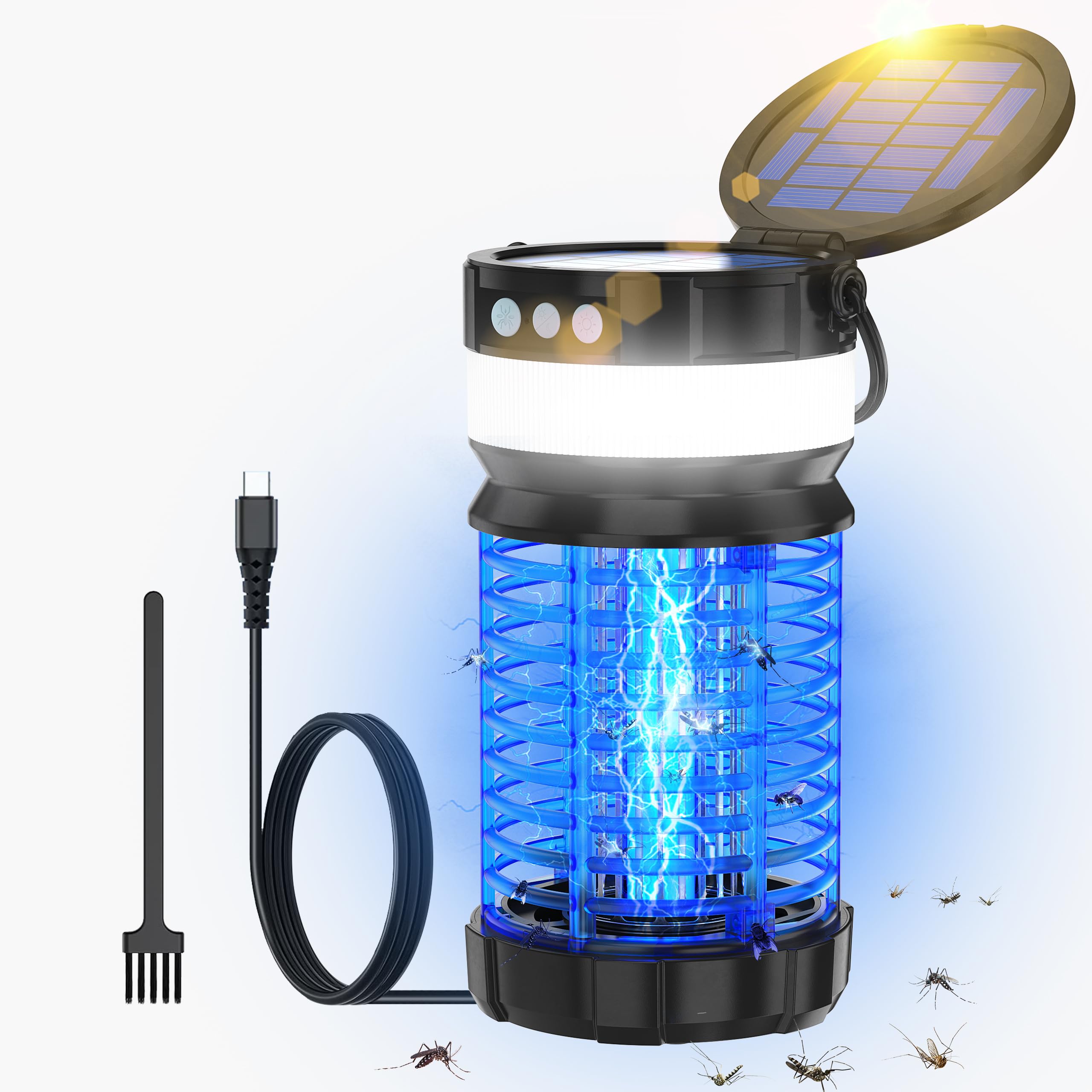 Solar Bug Zapper Outdoor & Indoor, 4200V Mosquito Zapper Waterproof Fly Trap, Portable Electric Mosquito Killer with LED Light for Home, Kitchen, Backyard, Camping (Blue)