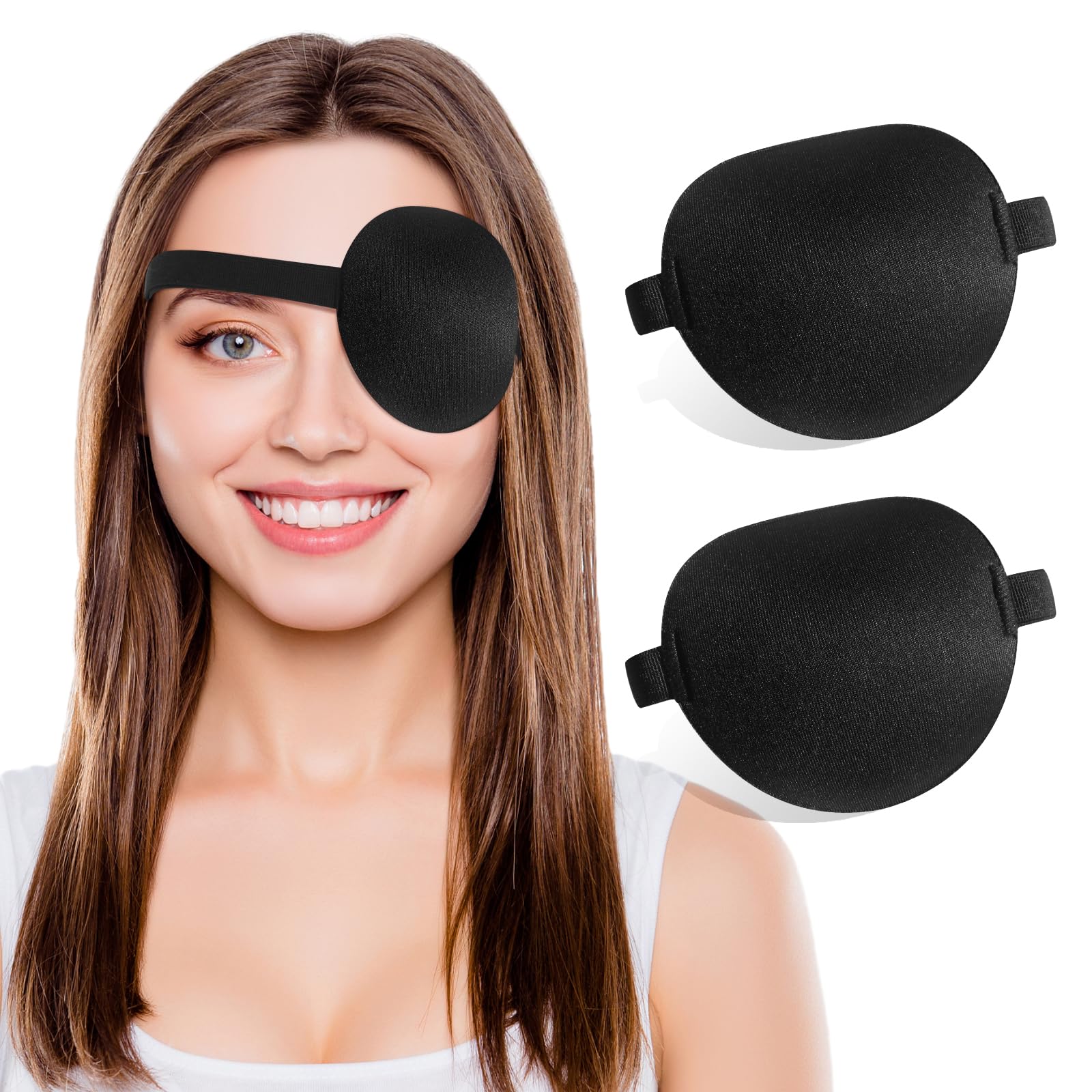 2 pcs 3D Eye Patches for Adults and Kids, Medical Adjustable Eyepatch for Right and Left Eye, Pirate Costume Large Black