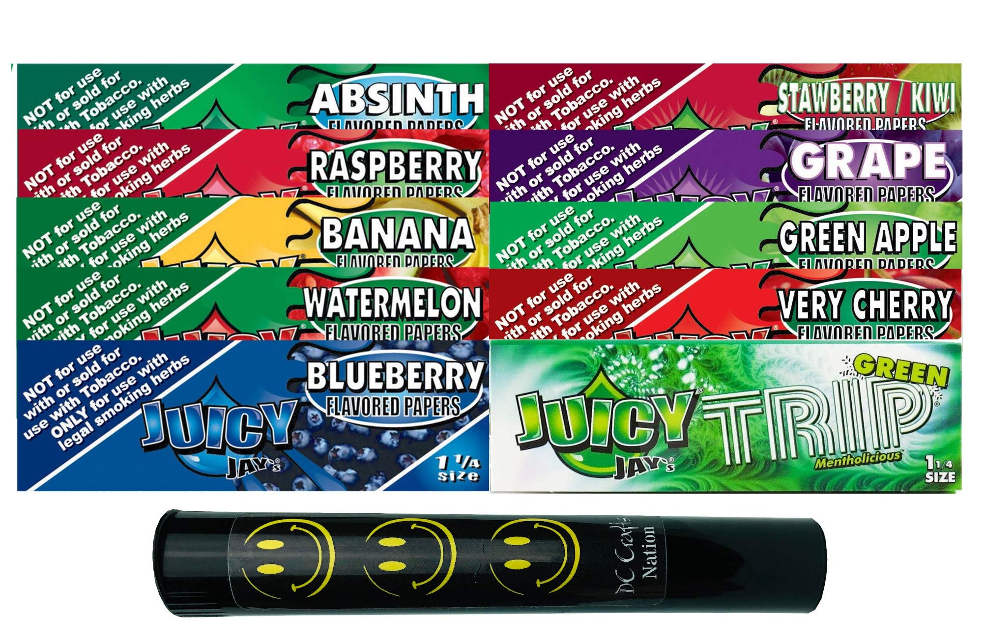 DC Crafts Nation Child Resistant Protector with Juicy Jay's Variety 1.25 Flavored Rolling Papers 10 Count - Happy Face