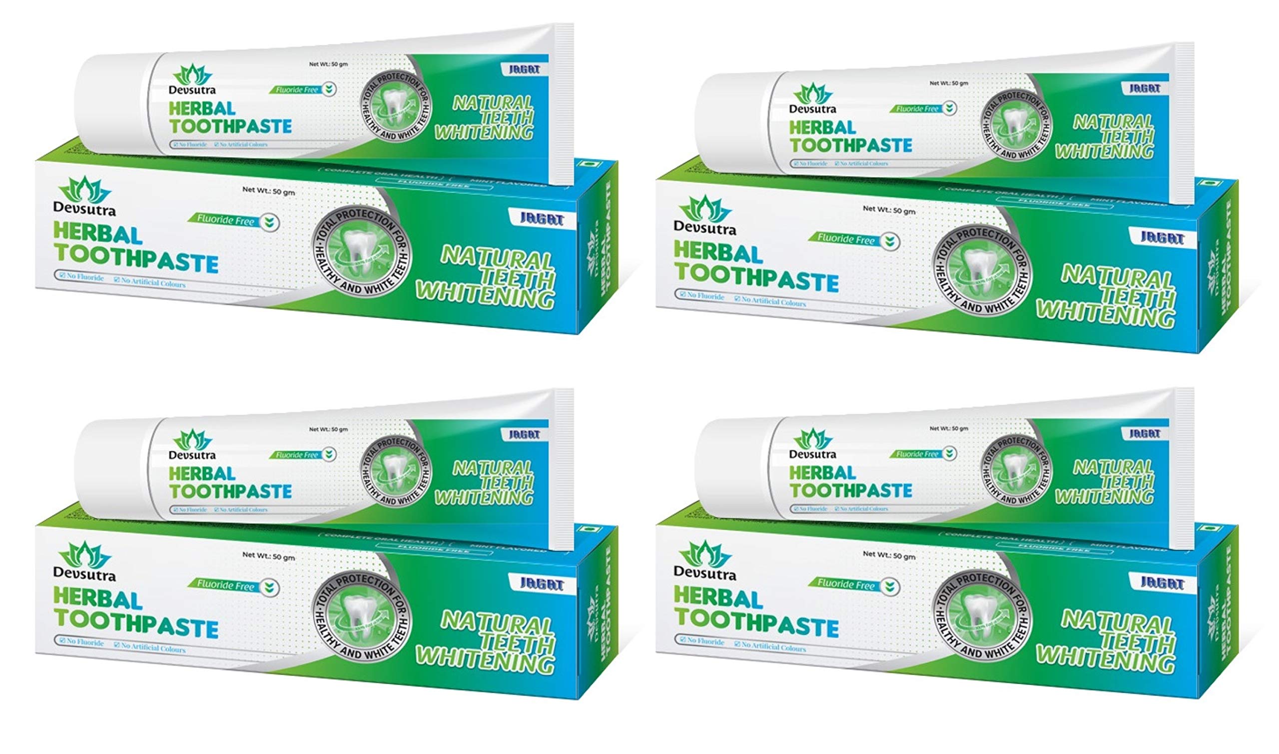 Jagat Devsutra Dr. Recommended Ayurvedic HERBAL Fresh Mint Flavour Toothpaste Combo Pack Offer - 100% Natural Teeth Whitening Formula, No Fluoride & No Artificial Colours - Pack of 4 (50g X 4)