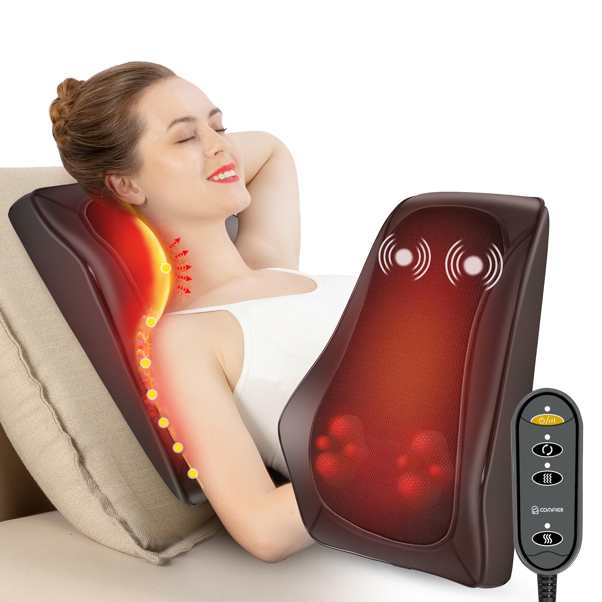 COMFIER Back Massager with Heat,3D Deep Kneading Shiatsu Neck and Back Massager with Vibration & Heat, Neck Back Massage Pillow as Gift for Women Men-Home Office Use