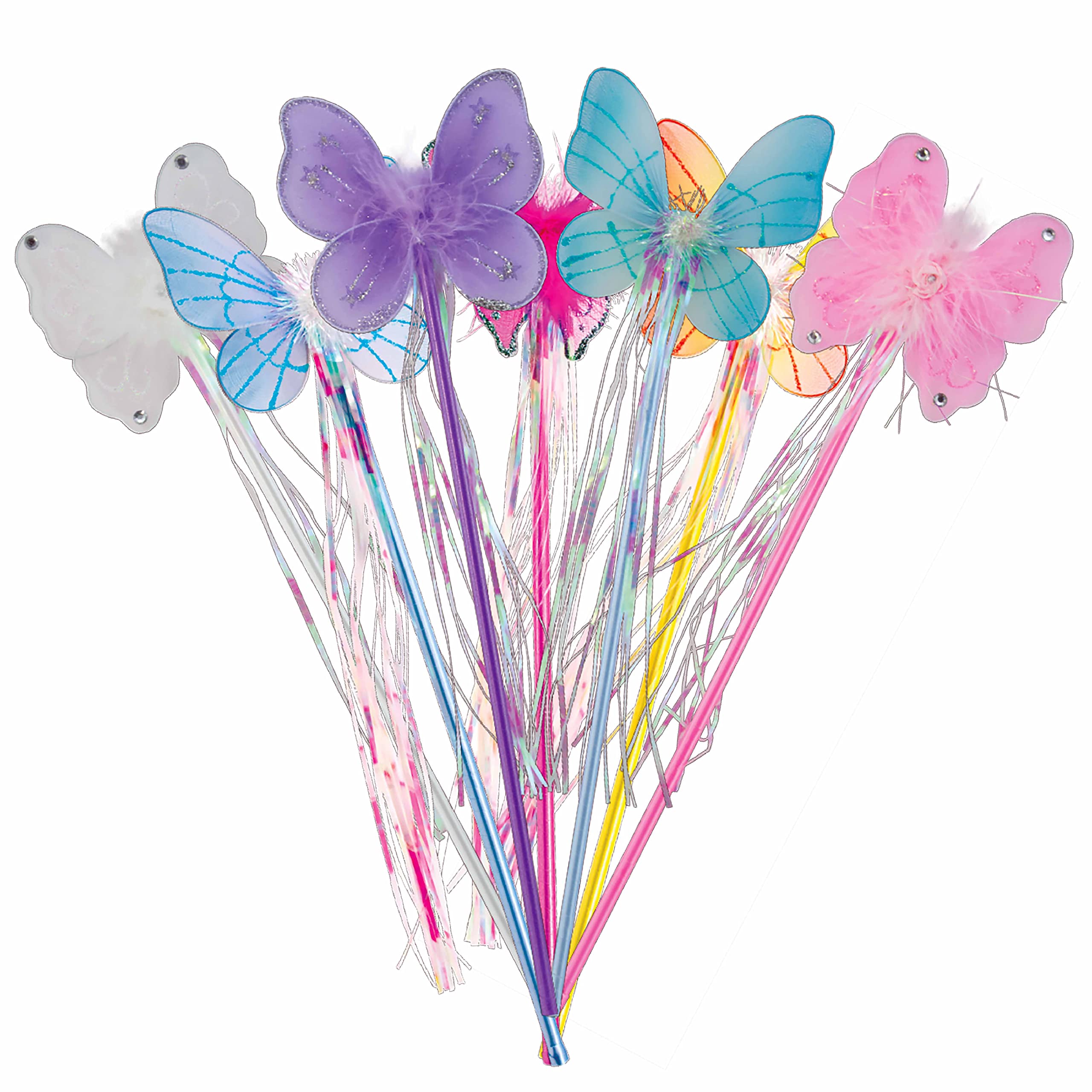 Large Flower and Butterfly Wands (12) Pieces - Fairy Wand for Children’s Princess Party and Play Time, Fairy Party Decoration, Party Favor, Piñata Stuffer - 15 inches