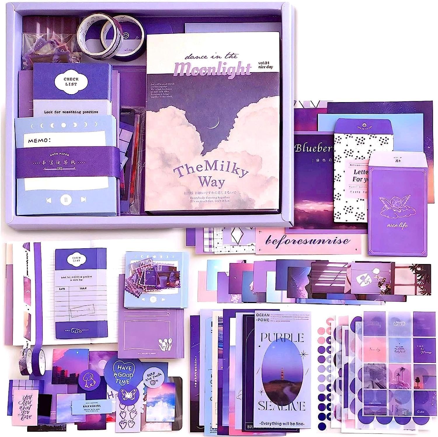 XBEY Vintage Aesthetic Scrapbook Kit Bullet Junk Journal Kit with Journaling/Scrapbooking Supplies, A6 Grid Notebook, DIY Journaling Supplies, Birthday Craft Gift for Teen Girl Kid Women (Purple)