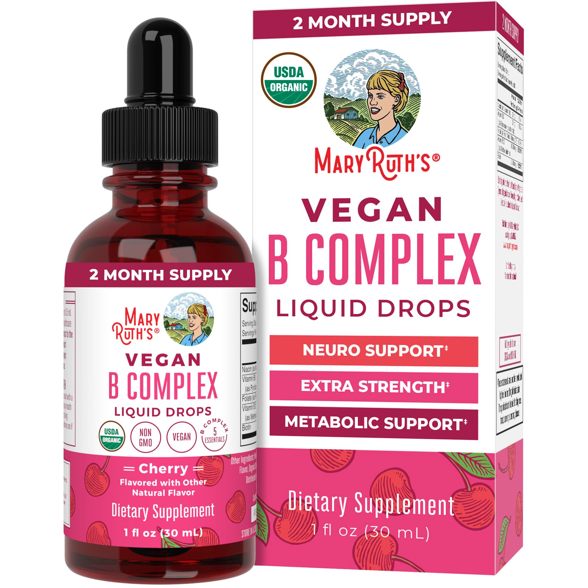 MaryRuth OrganicsVitamin B Complex | B Vitamins Complex | Biotin | Vitamin B12 | Niacin | Folate | Metabolic Support Supplement | Vegan | USDA Organic | Non-GMO | Gluten Free | 2 Month Supply