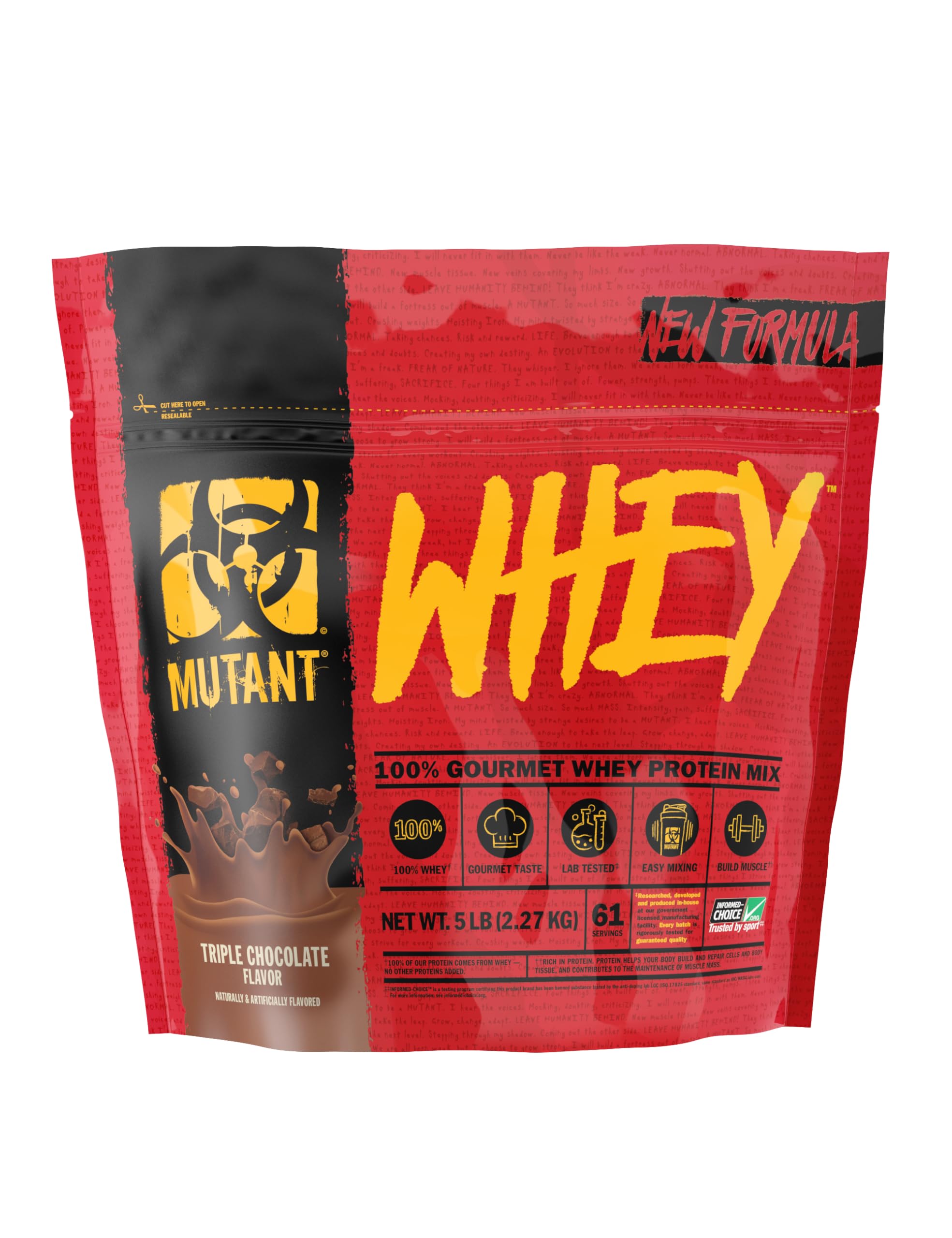 Mutant Whey – 100% Whey Protein Powder Shake, Gourmet Taste, 22g of Protein, Fast Absorbing, Easy Digesting, 5lbs - Triple Chocolate