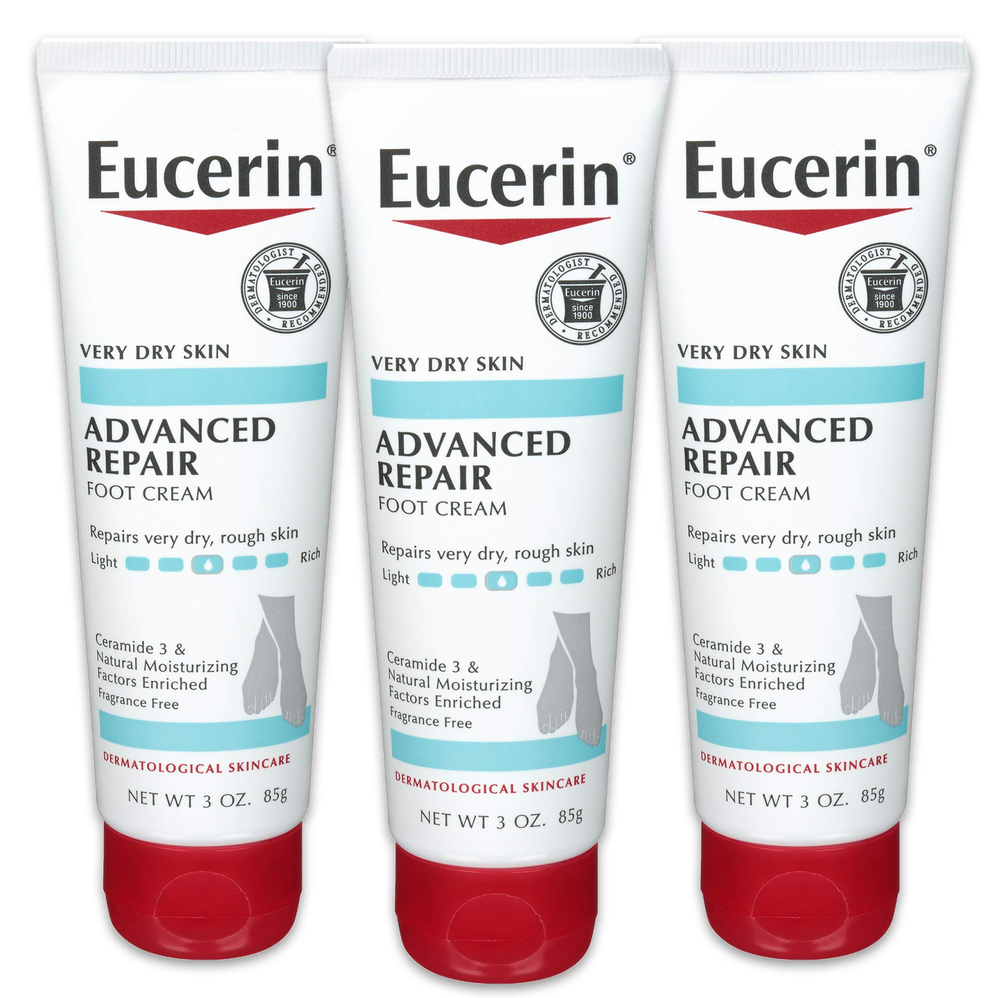 EucerinAdvanced Repair Foot Cream, Unscented Foot Care Cream for Dry Feet and Heels, 3 Oz Tube