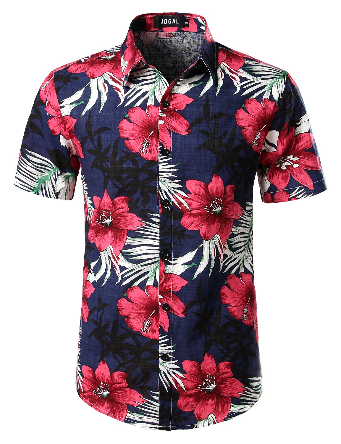 JOGALMen's Flower Casual Button Down Short Sleeve Hawaiian Shirt