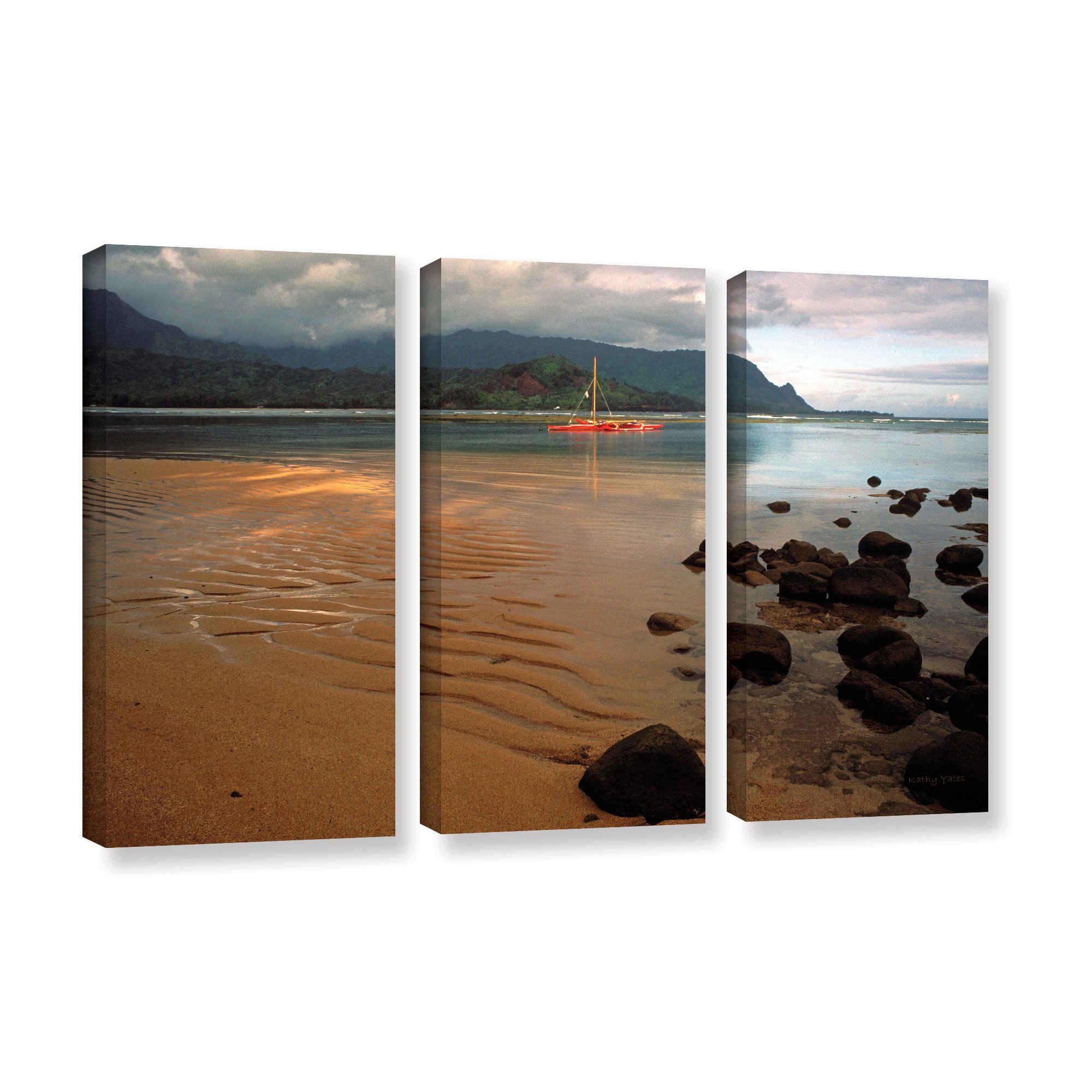 Artwall 3 Piece Kathy Yates's  Hanalei  Bay at Dawn Gallery Wrapped Canvas Artwork, 18" x 42"