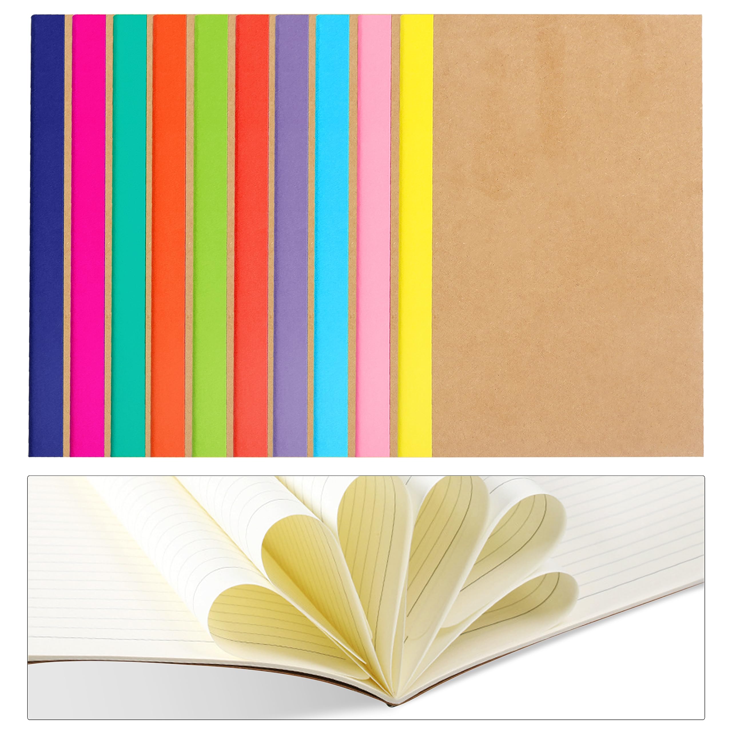 Toplive A5 Kraft Notebooks,10 Pack Lined College Ruled Journal Notebook Bulk with Rainbow Spine 8.3 X 5.5 in for Office School