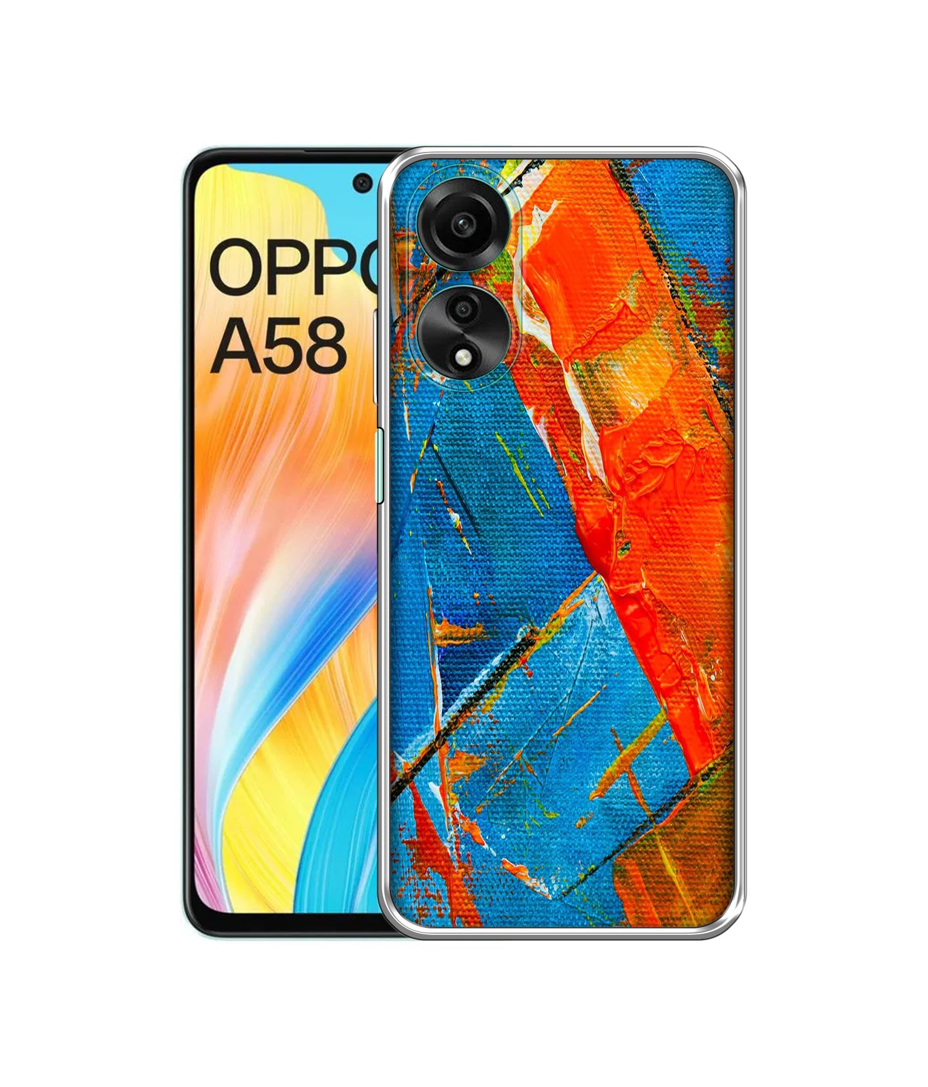 Amazon Brand- Solimo Basic Case for Oppo A58 4G (Silicone_Sky Blue and Orange Canvas)