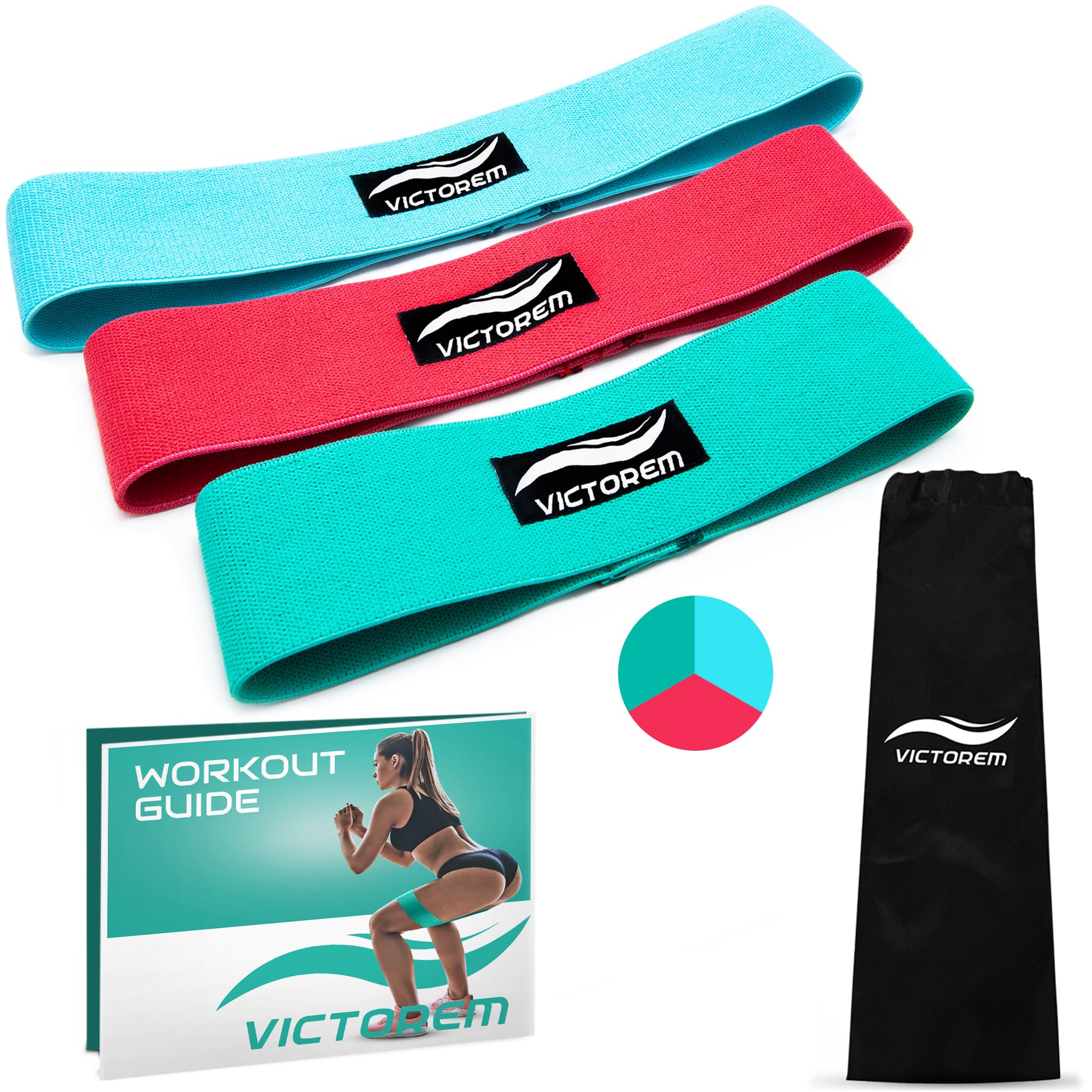 Victorem Resistance Hip Booty Bands Set - Fabric Bands for Glutes and Legs Exercise - with Digital Workout Guide