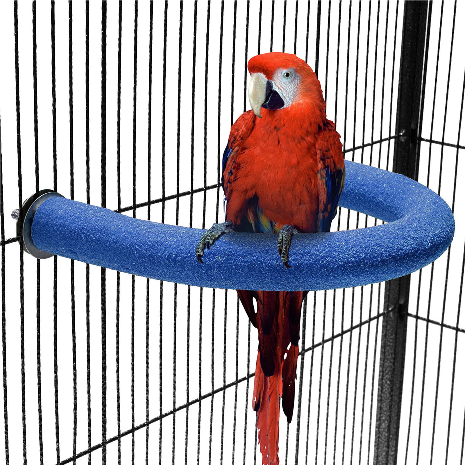 U Shape Parrot Perch Stand Toy Bird Platform Sand Paw Grinding Clean Stick Exercise Conure Budgie Cockatiel Cage Accessories (Blue)