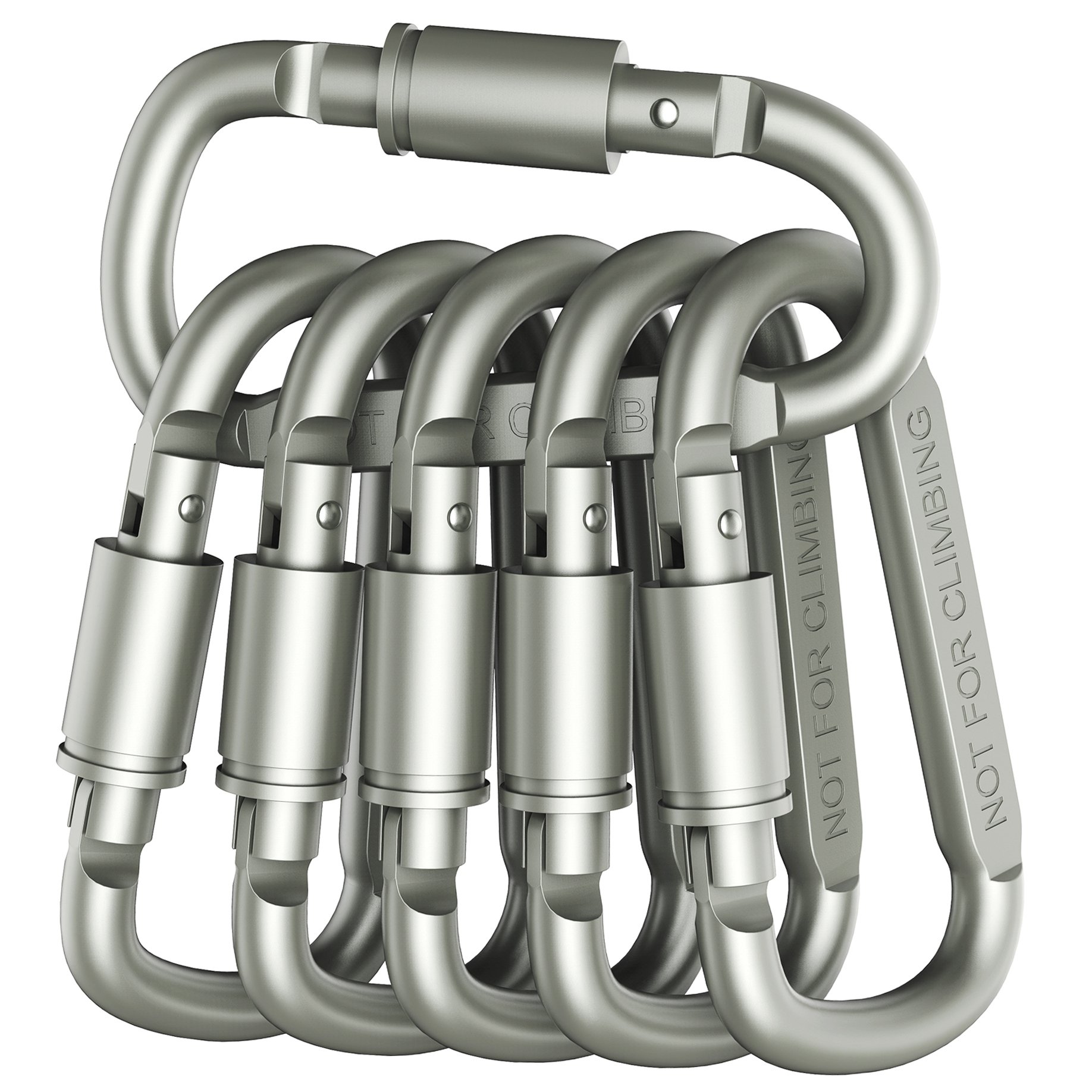 Premium Aluminum D-Ring Locking Carabiners (Pack of 6) - Lightweight & Durable for Hiking, Camping, Keychains, Dog Leashes & More - NOT for Climbing