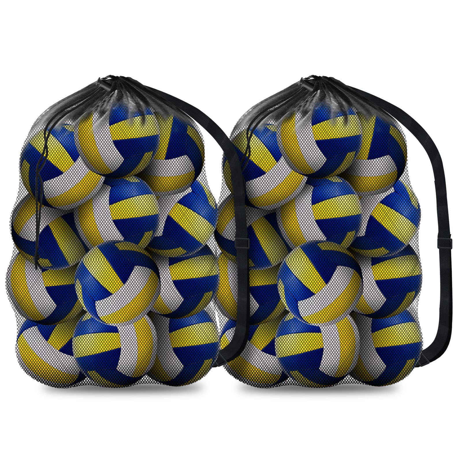 BROTOU 2 Pack Extra Large Sports Ball Bag Mesh Socce Ball Bag Heavy Duty Drawstring Bags Team Work for Holding Basketball, Volleyball, Baseball, Swimming Gear with Shoulder Strap (30” x 40”)