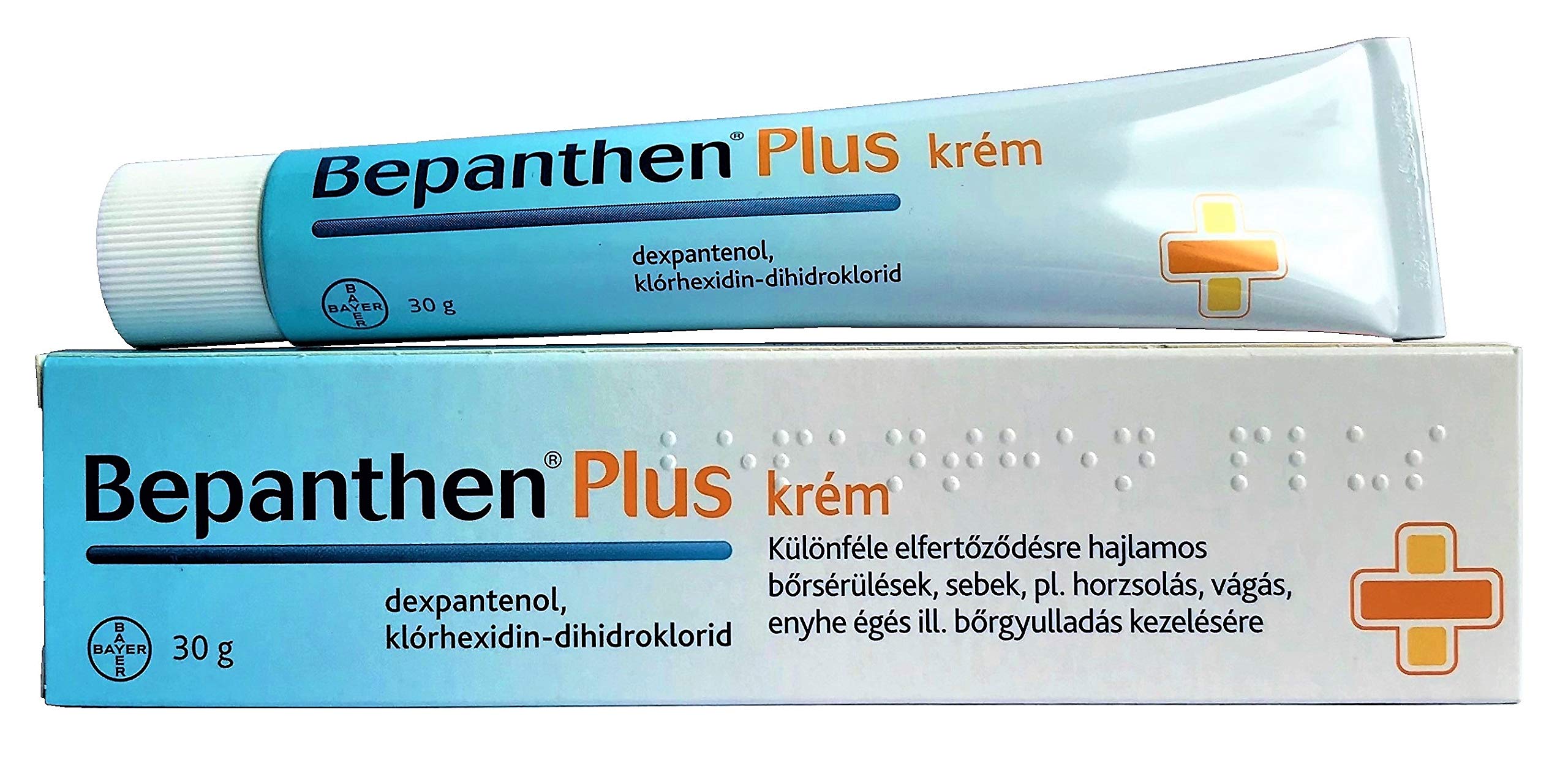 BEPANTHEN PLUS Cream 30g tube - 5% Dex-Panthenolum 0.5% Chlorhexidini Dihydrochloridum Skin Health Support Treatment - For infection of wounds such as abrasions, cuts, cracks, fissures, burns and skin irritations. Damage and small skin wounds after surgery