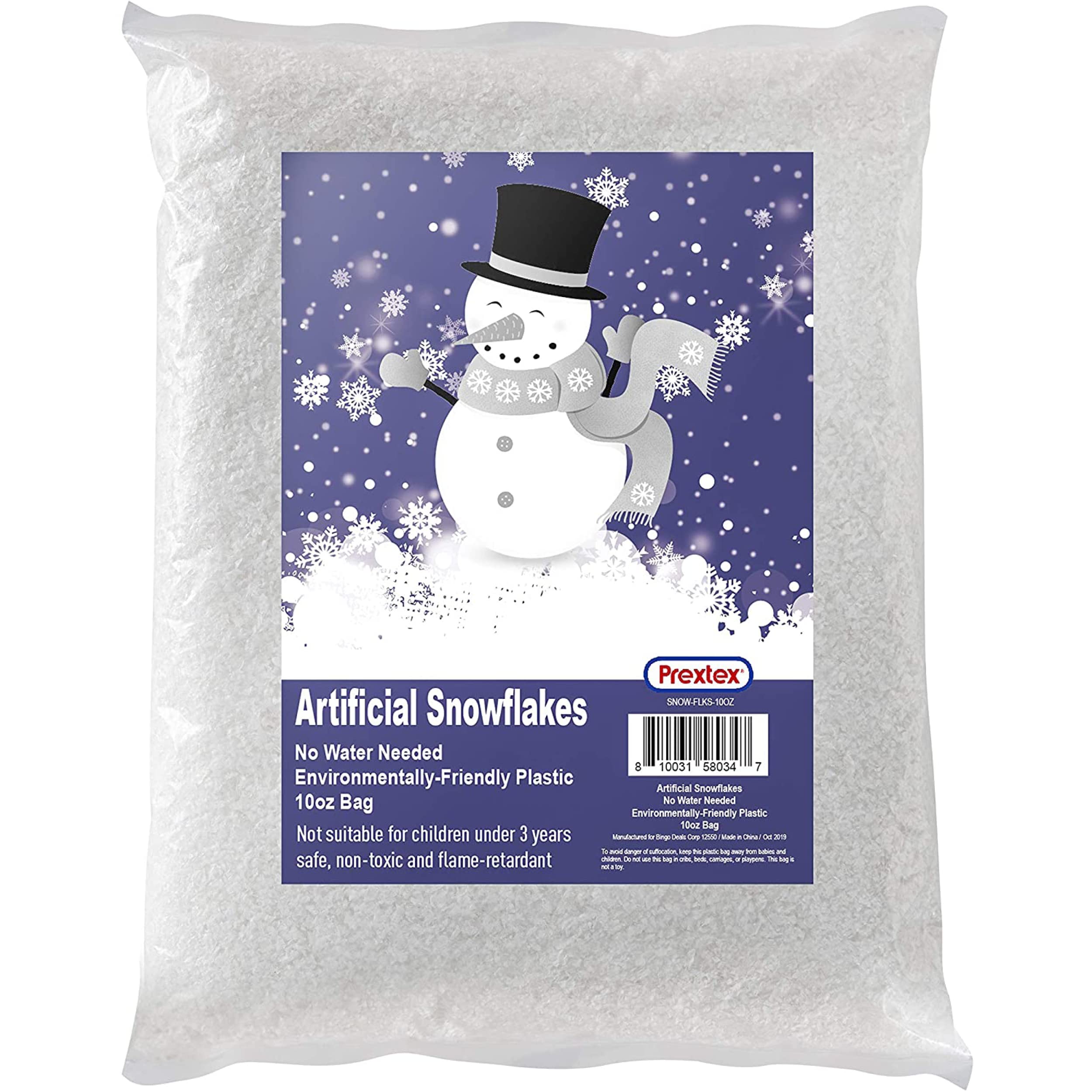 Prextex Artificial Snow 10 Ounces Fake Snow Decoration for Winter Displays, Snow for Christmas Village - Artificial Snow for Holiday Décor, Flocked Christmas Trees Snowflakes, Christmas Snow Crafts