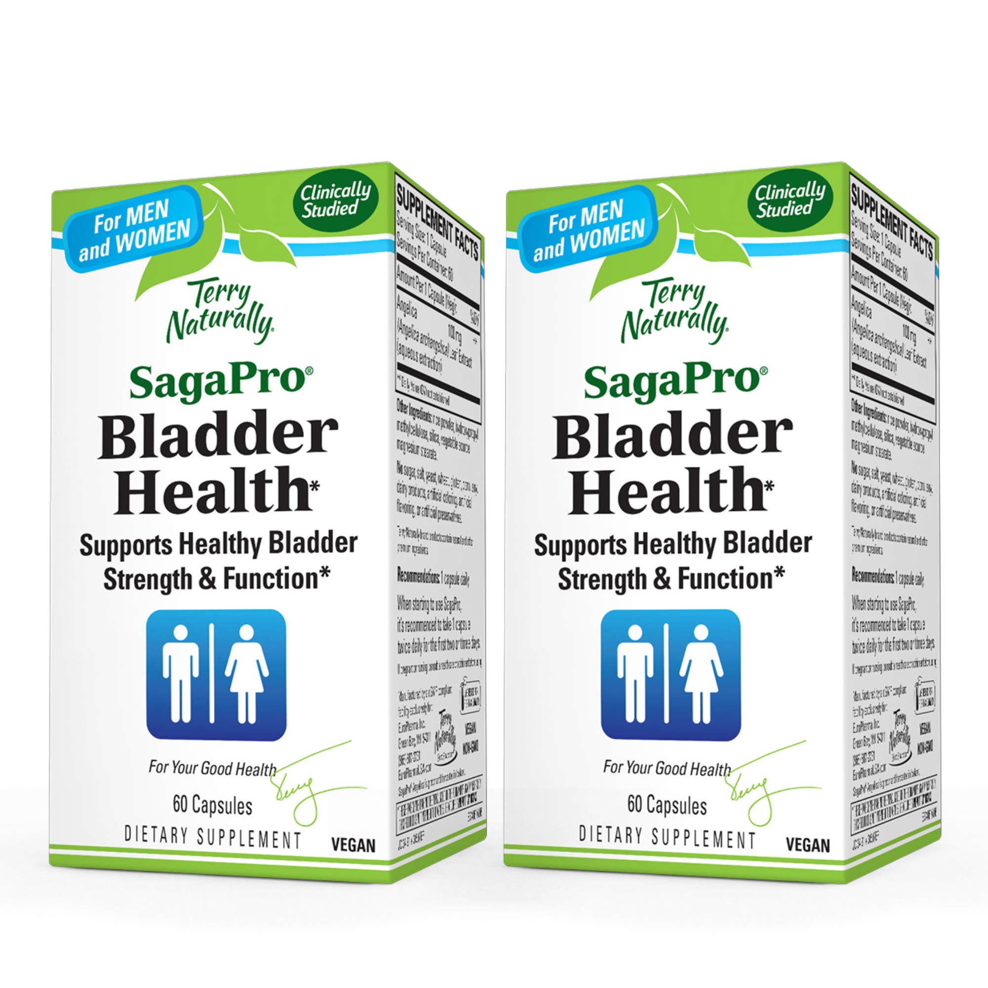 Terry Naturally SagaPro Bladder Health - 60 Capsules, Pack of 2 - Supports Bladder Strength & Function for Men & Women - Non-GMO, Vegan, Gluten Free - 120 Total Servings