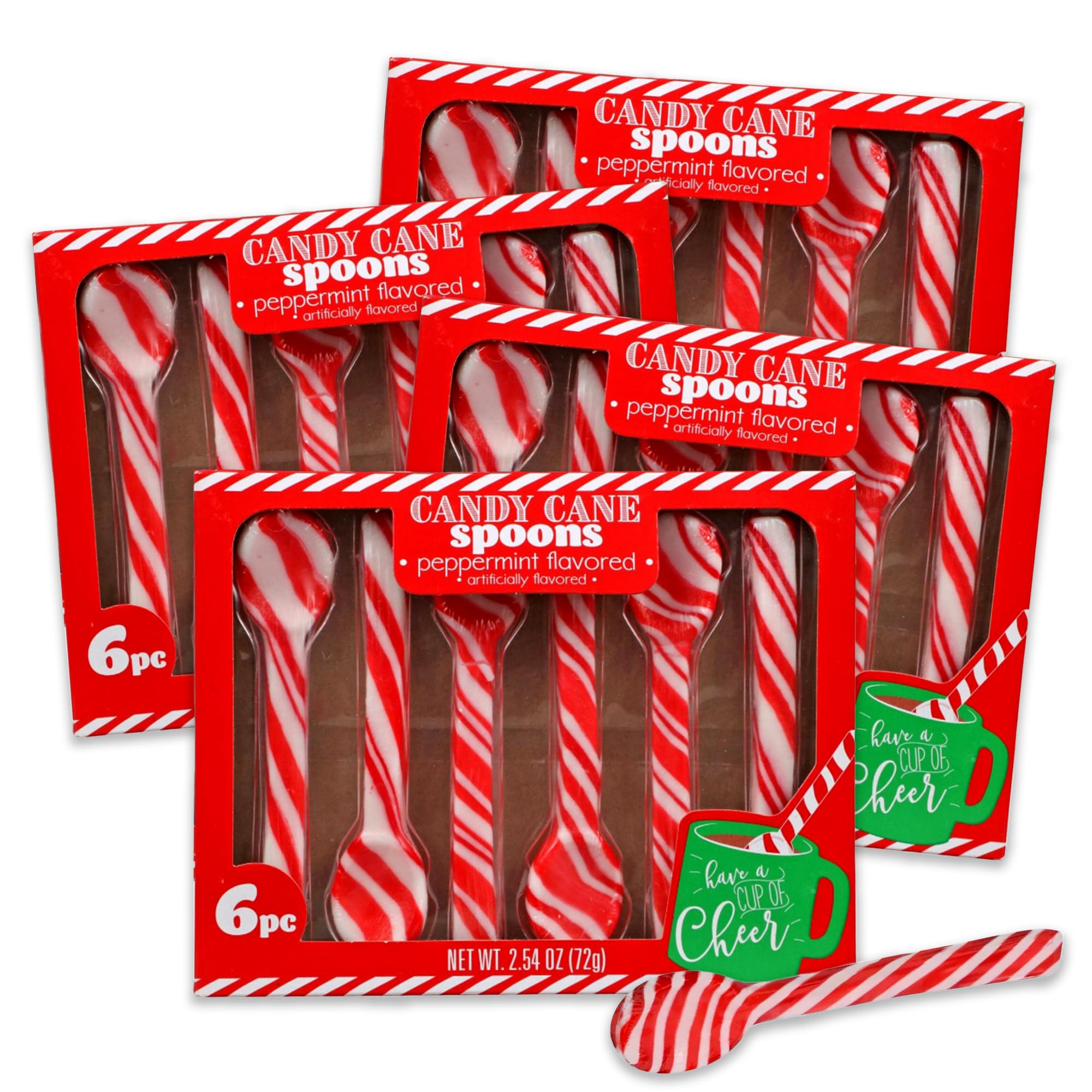 Candy Cane Spoons 24 Pack- 4 Boxes of 6 Spoons Each. Bulk Christmas Candy, Peppermint Hot Chocolate Spoons, Christmas Party Favors for Adults.