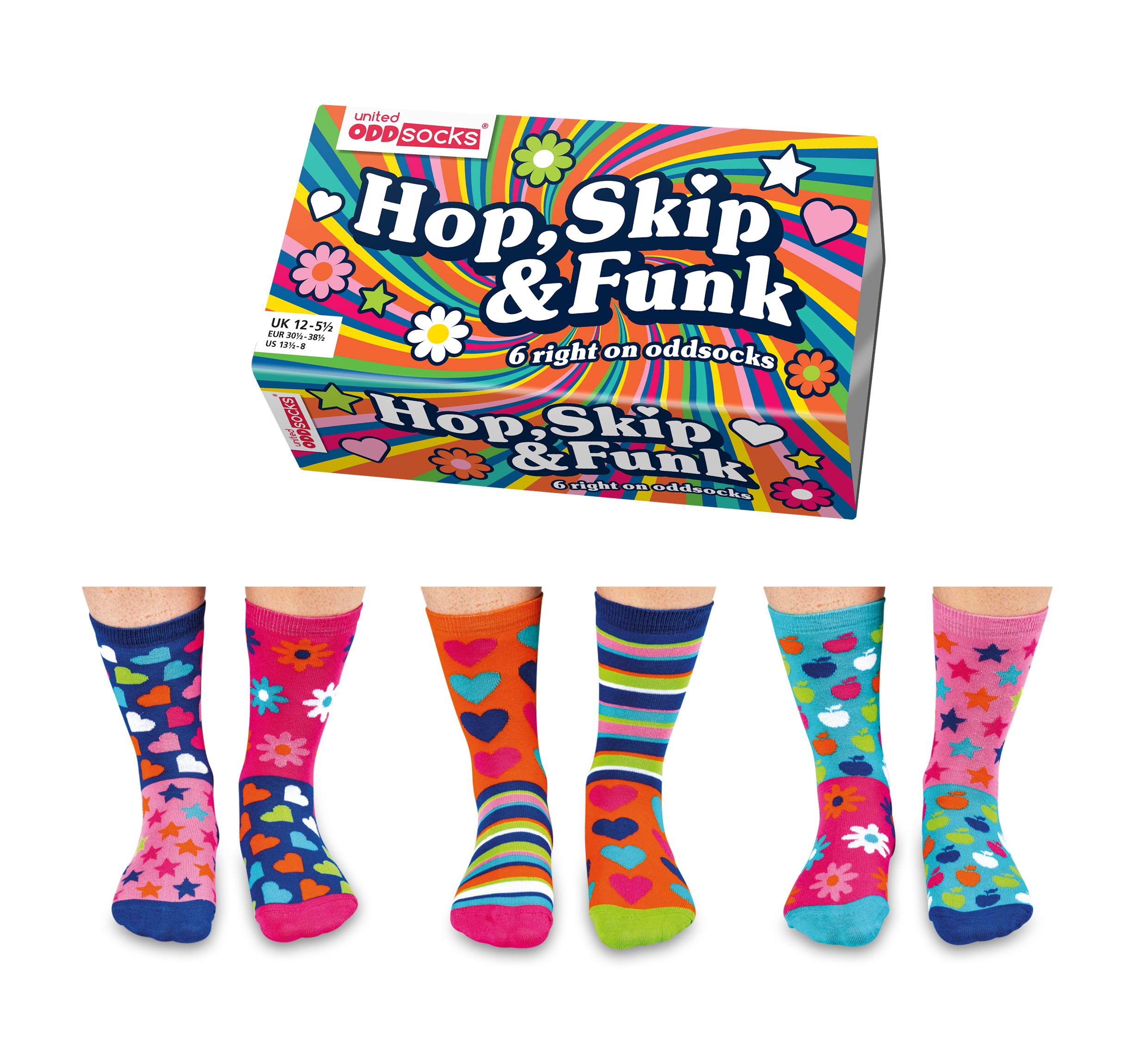 Hop Skip & Funk Box 6 Oddsocks For Girls US 13.5-8