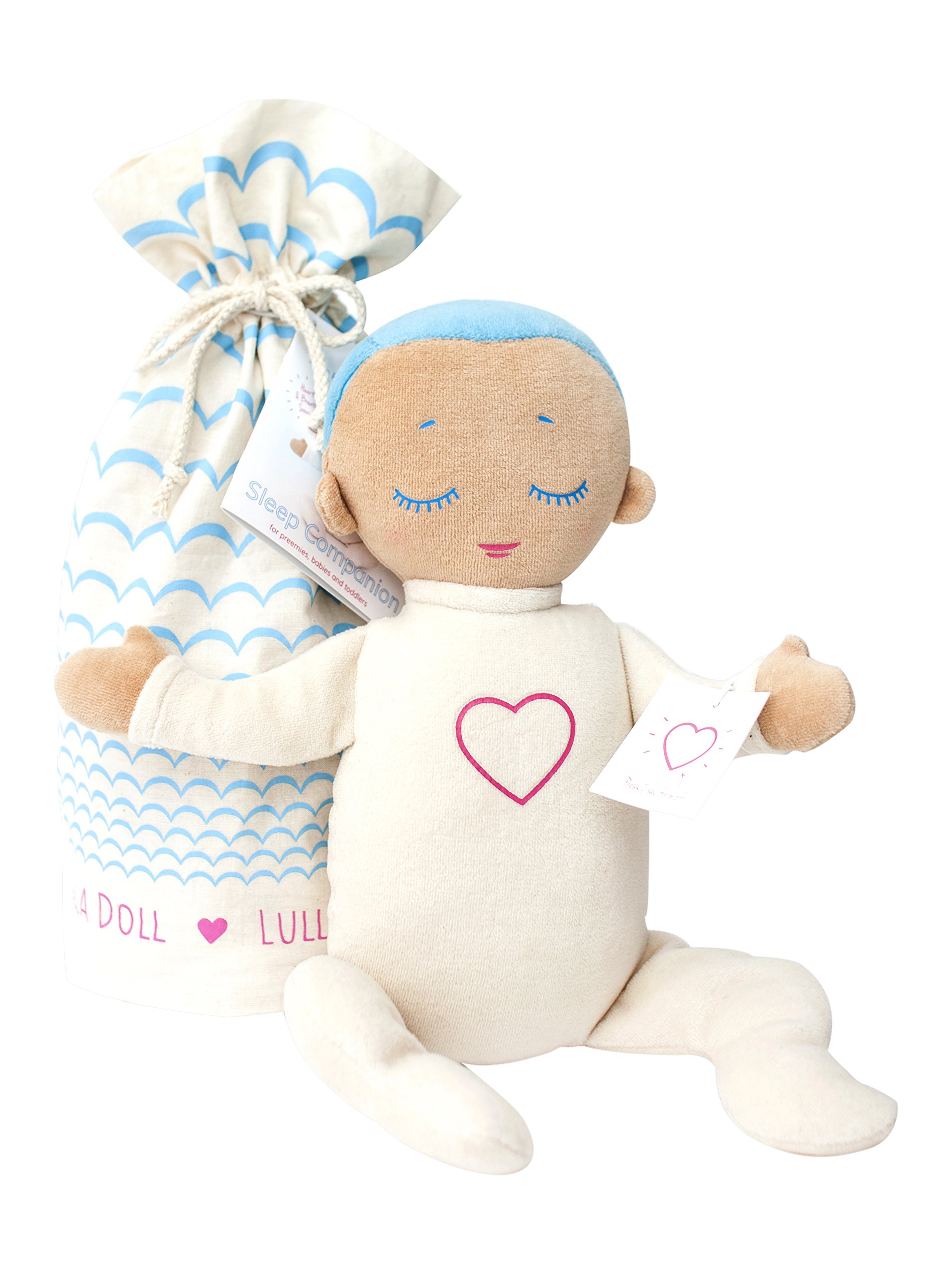 Lulla DollBaby Sleep Aid - Newborn Soft Doll with Real Life Heartbeat and Breathing Sound Machine, Suitable from Birth, 12hr Continuous Play, Machine Washable, Perfect, Sky