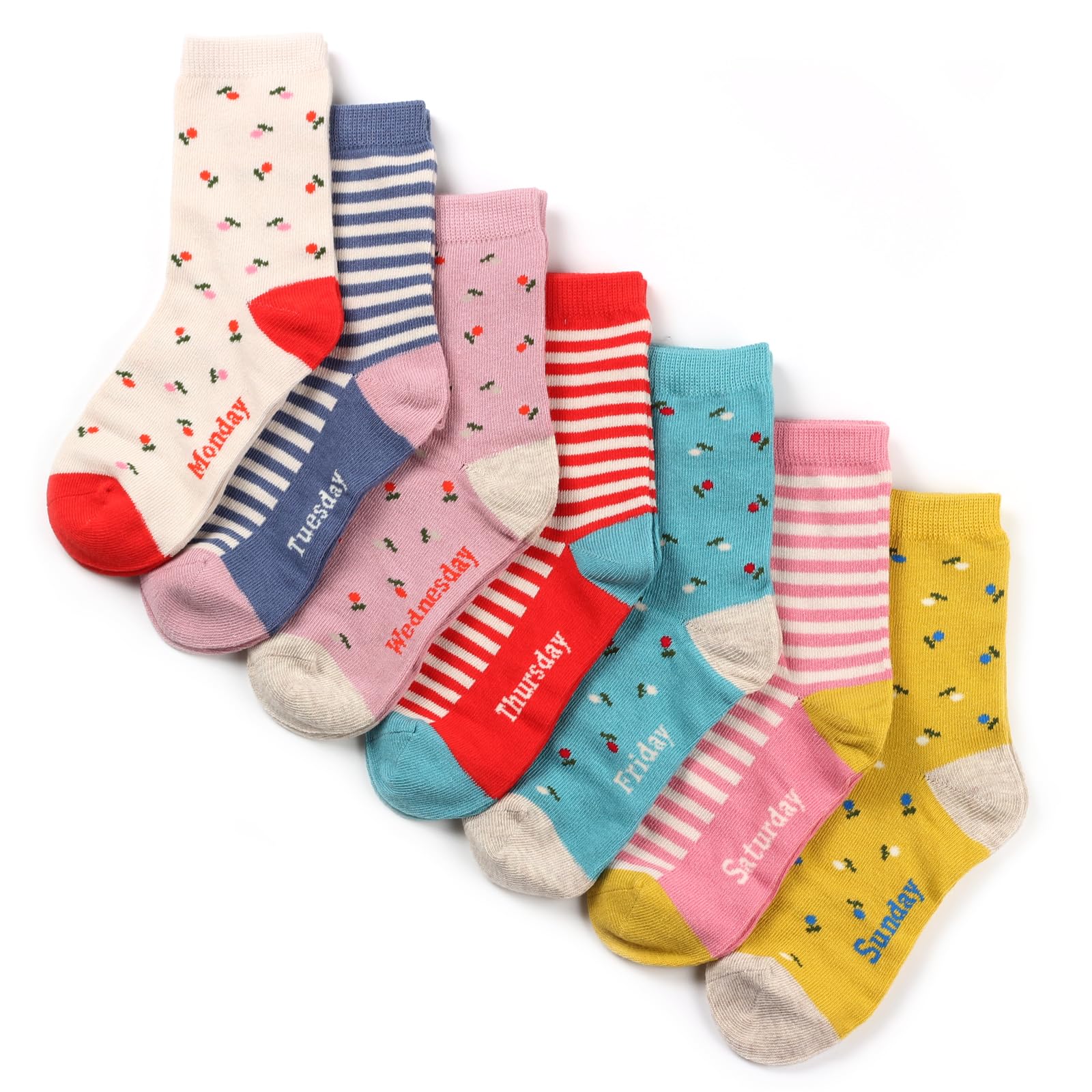 7 Days of the Week Gift Box Kids Girls Fashion Short Socks Cute Animal, Floral, Stars, Stripes & Polka Dots Design