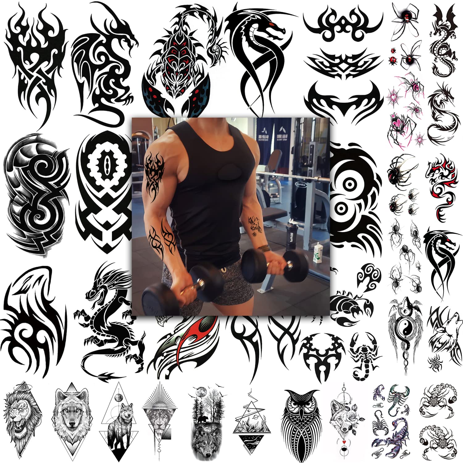 35 Sheets Long Lasting Temporary Tattoos, Large Fake Tribal Totem Tatoo Stickers for Men Women