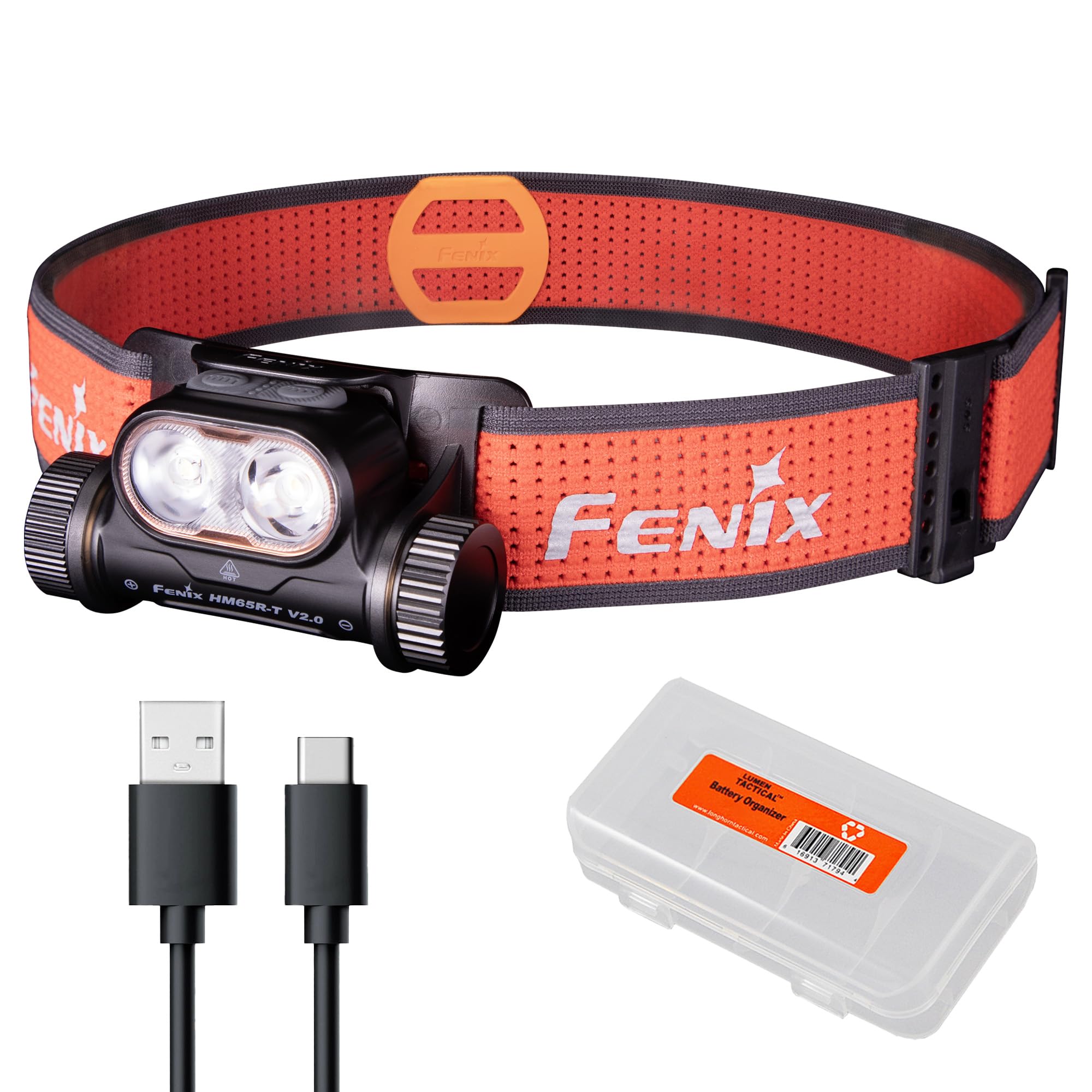 FenixHM65R-T V2.0 Running Headlamp, 1600 Lumen White Light and Warm White Dual Beams, USB-C Rechargeable, Lightweight Long Runtime for Trail Running, with LumenTac Organizer (Black)