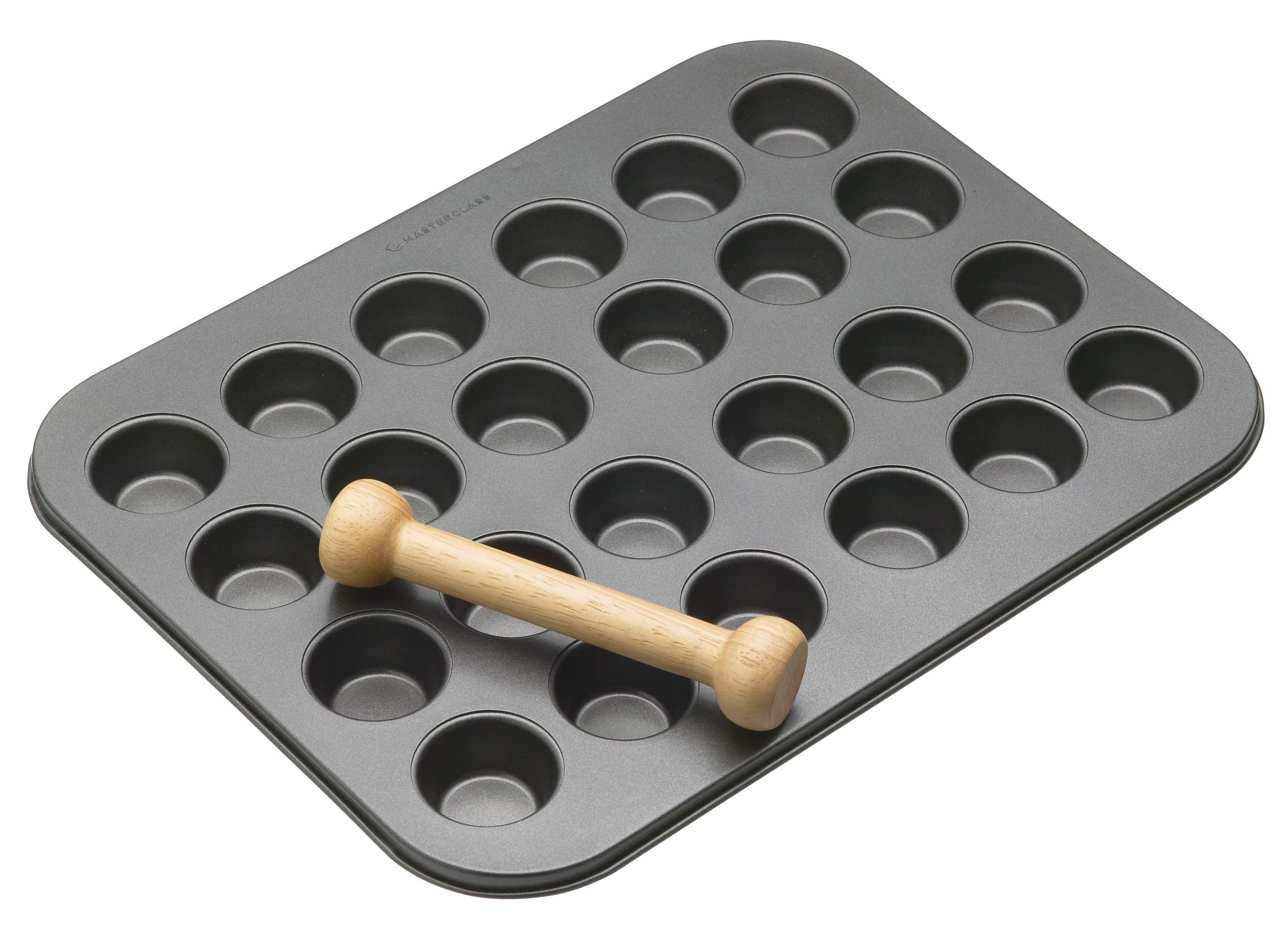 Master Class KITCHENCRAFT KCMCHB43 Non-Stick Twenty-Four Hole Mini Tart Tin 35cmx27cm with Pastry Tamper, Display Boxed