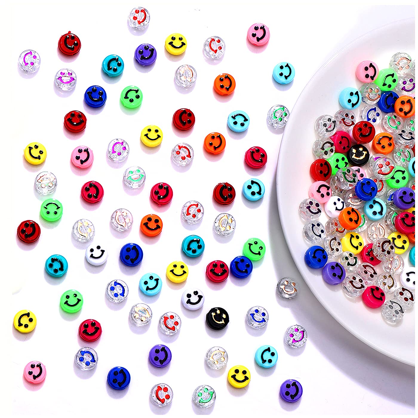 CEALXHENY Smile Face Beads for Jewelry Making Supply (120PCS Smile Face Beads)