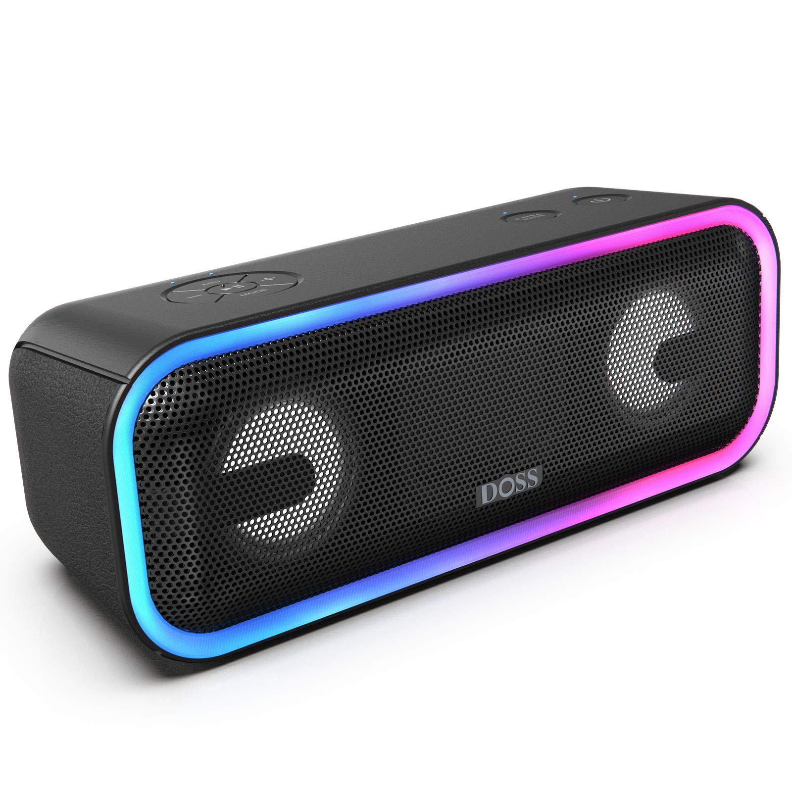 DOSS SoundBox Pro+ Bluetooth Speaker with 24W Stereo Sound, Extra Bass, IPX6 Waterproof, 15H Playtime, Wireless Stereo Pairing, Multi-Colors Light, Portable Speaker for Outdoor, Home, Party, Beach