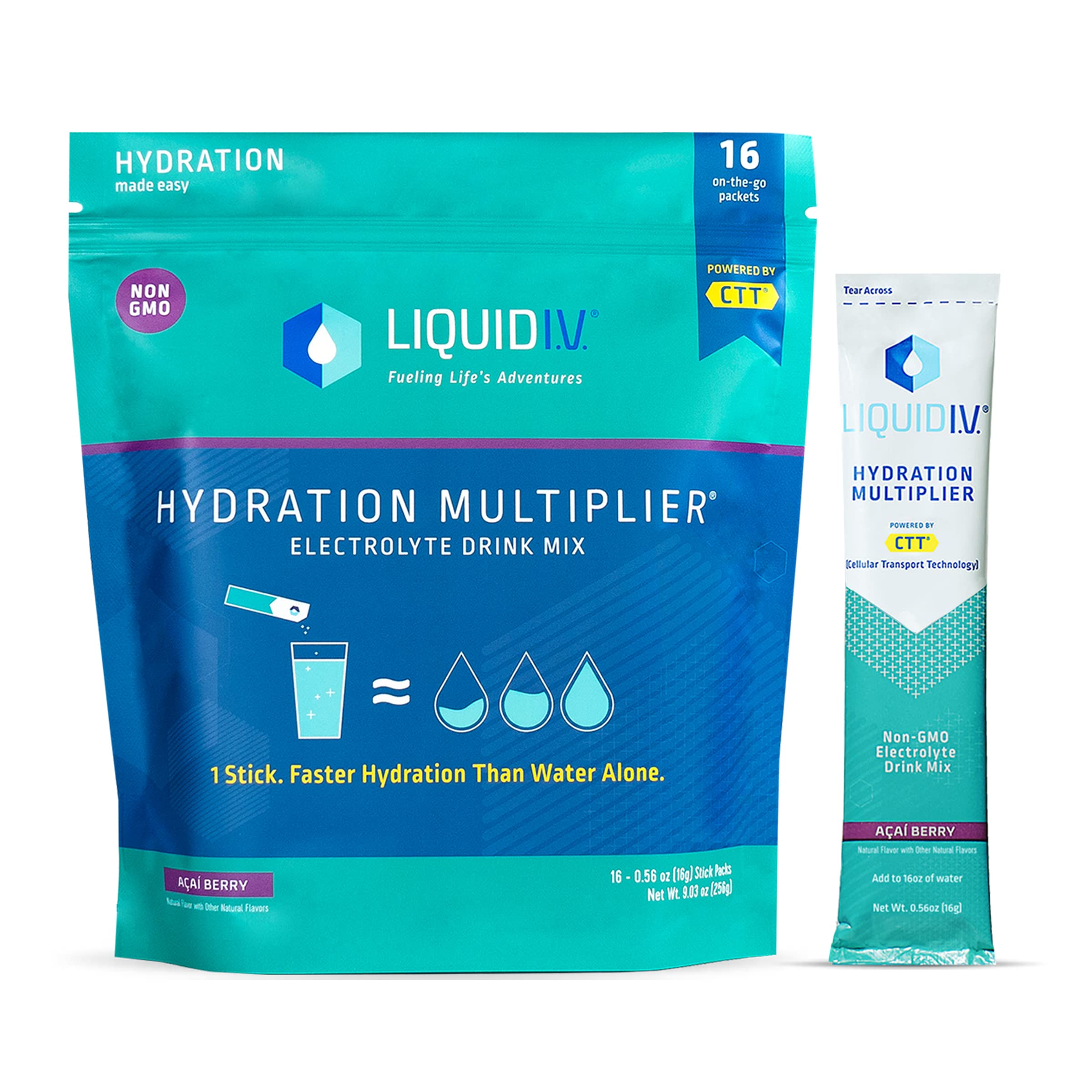 Liquid I.V.Hydration Multiplier® - Açaí Berry - Hydration Powder Packets | Electrolyte Powder Drink Mix | Convenient Single-Serving Sticks | Non-GMO | 16 Servings (Pack of 12)