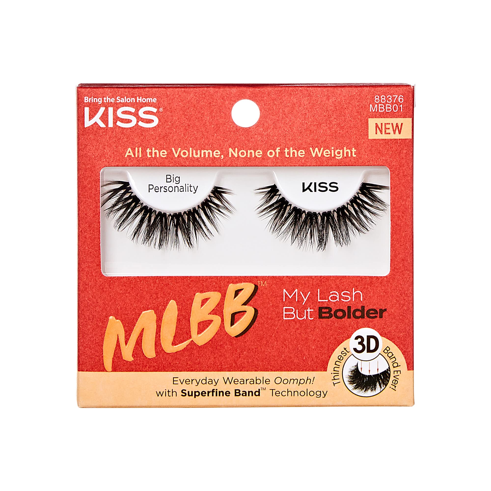 KISSMy Lash But Bolder, False Eyelashes, Big Personality', 14 mm, Includes 1 Pair, Contact Lens Friendly, Easy to Apply, Reusable Strip Lashes, Glue-On