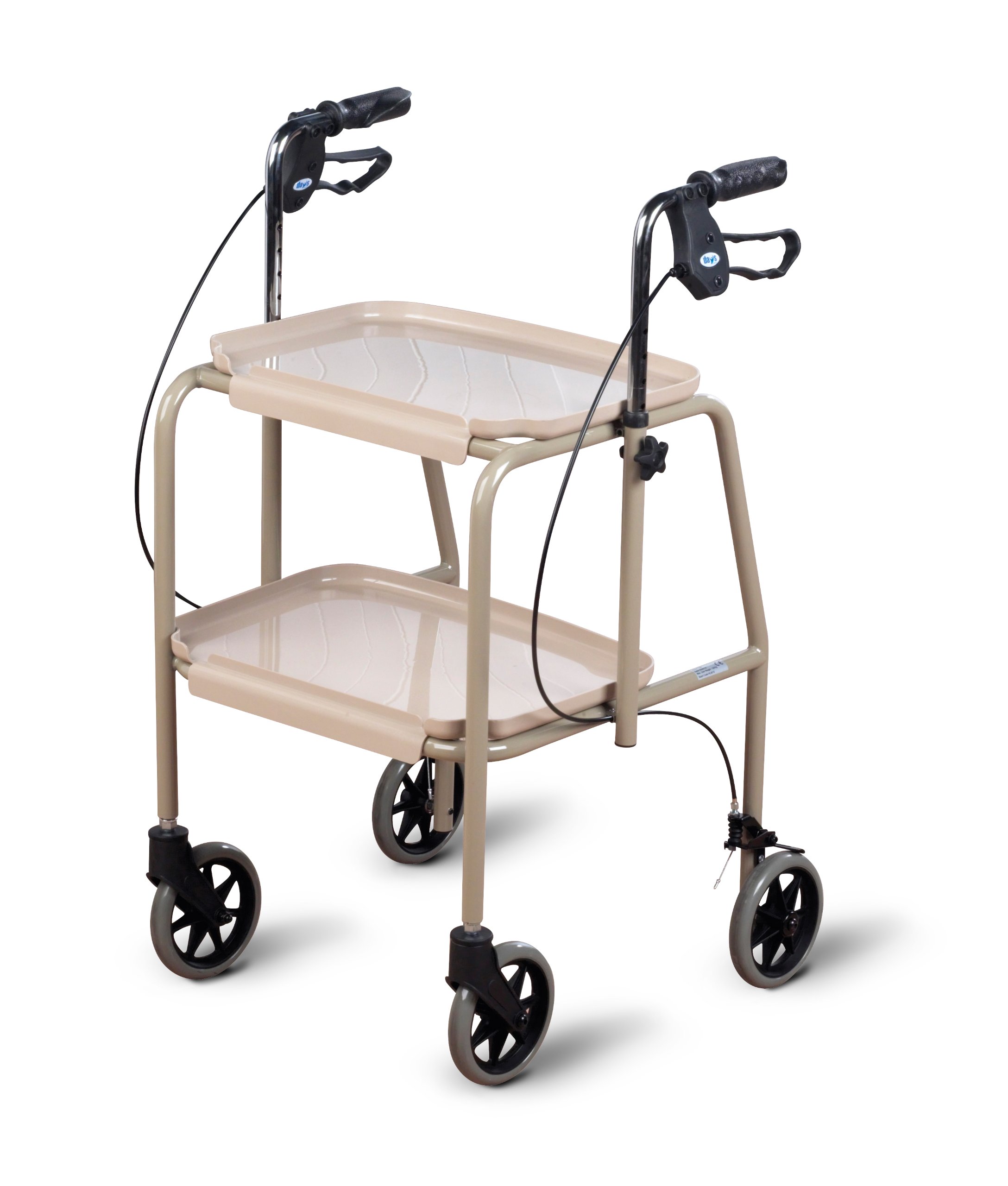 Homecraft Walker Trolley, Mobility Walker with Wheels, Mobility Aid with Built-in Trays for Carrying Personal Items, Sturdy Walking Device with Hand Brakes, Beige