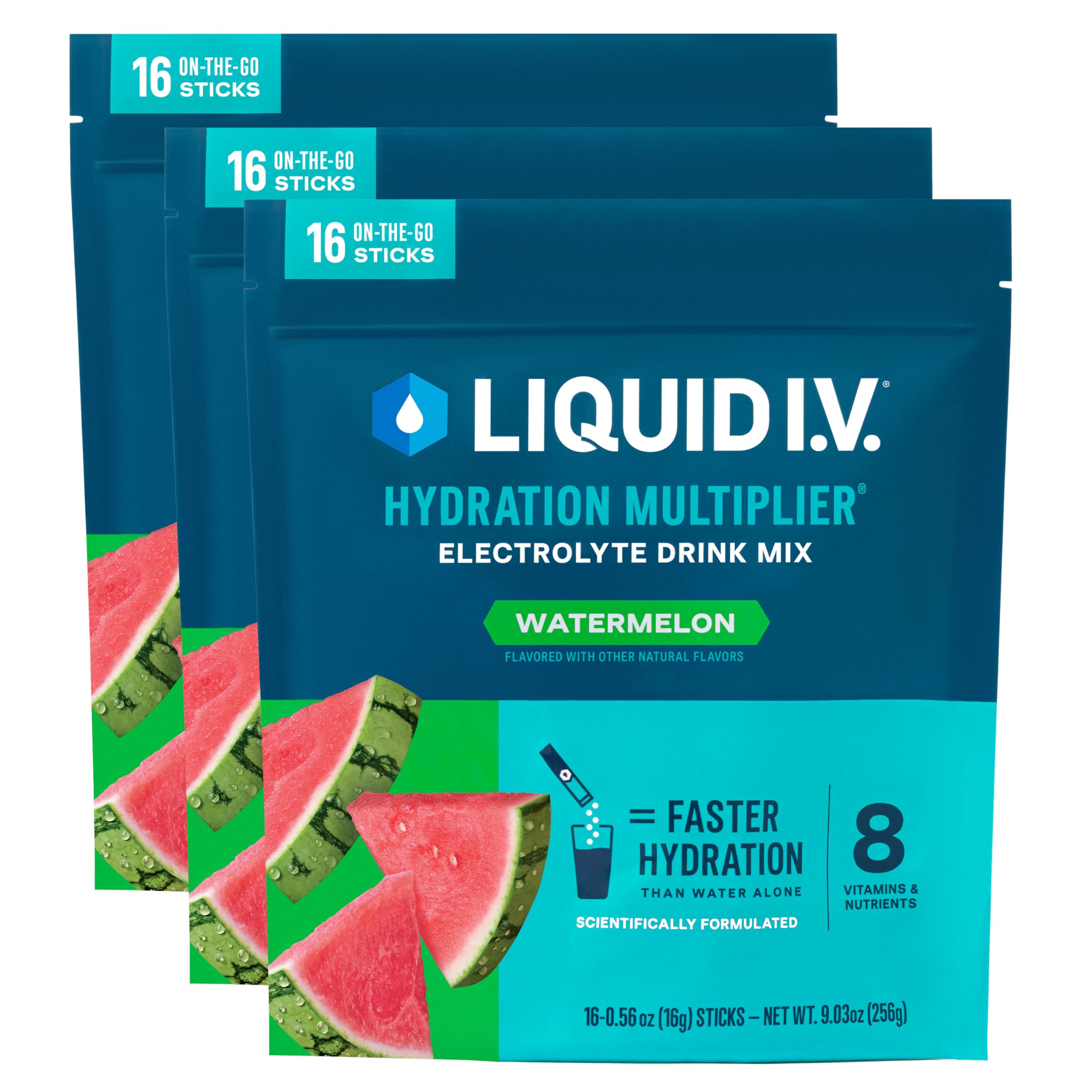 Liquid I.V.Hydration Multiplier - Watermelon | Electrolyte Powder Drink Mix | 3 Pack (48 Servings)