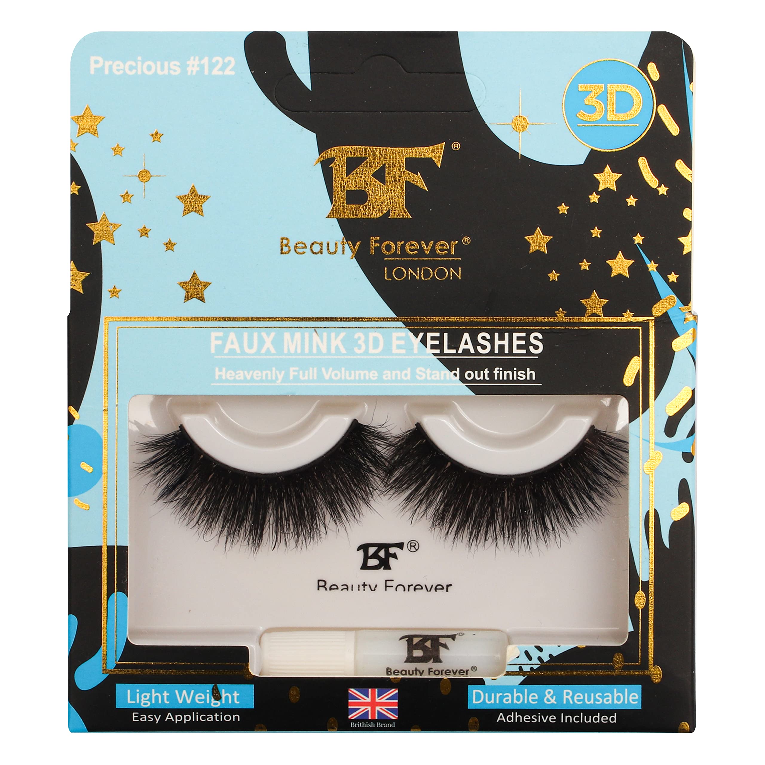 Beauty Forever Faux Mink 3D Eyelashes – With Heavenly Full Volume, Handmade & Reusable, With Latex Free Glue, Precious No. 122