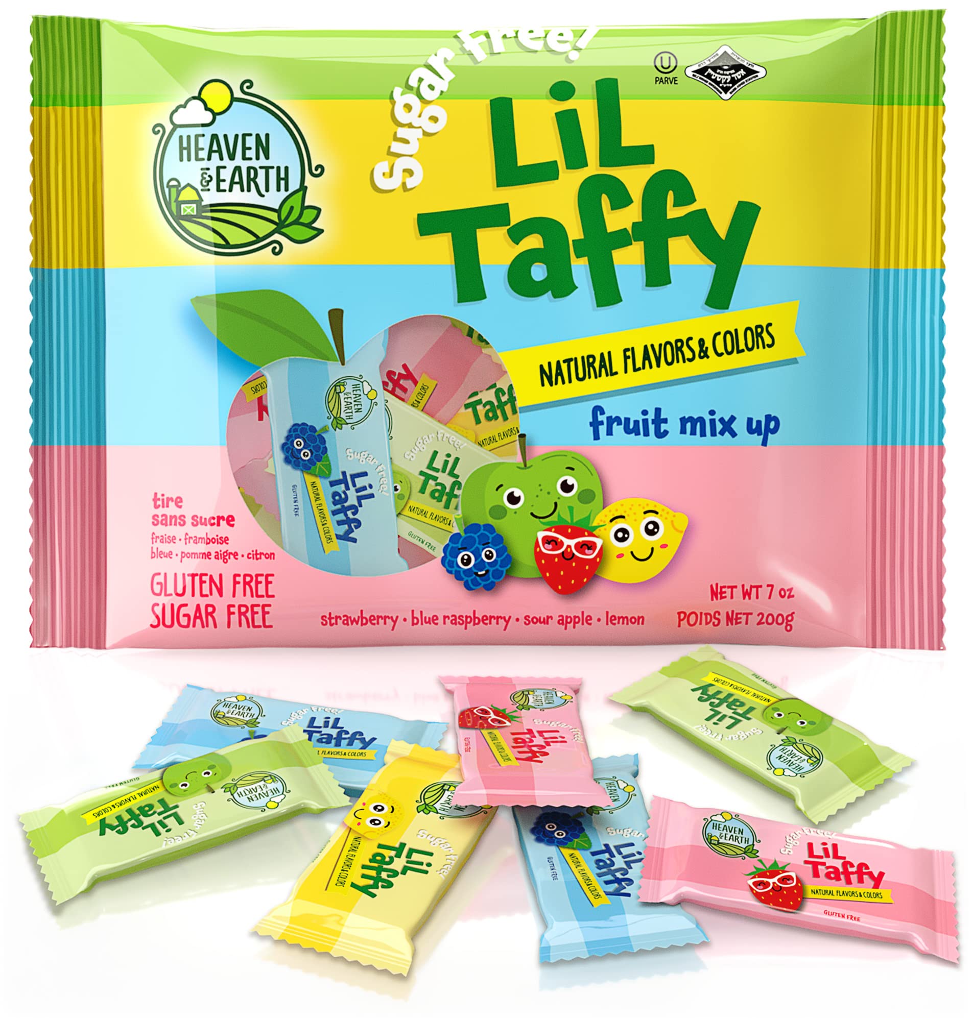 Heaven & Earth Sugar Free Lil Taffy Fruit Mix (Approx. 20 Count) | Made with Natural Colors & Flavors, No High Fructose Corn Syrup, Gluten Free, Nothing Artificial, Kosher, Wonderfully Delicious!