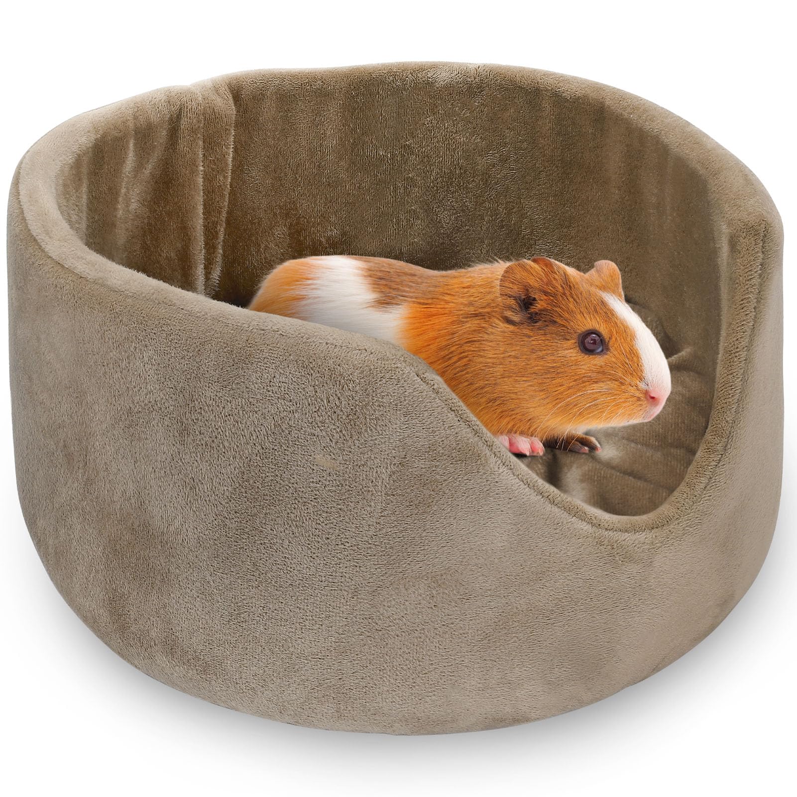 MEWTOGO Guinea Pig Beds - Warm & Washable Bunny Chinchilla Hamster Ferret Bed, Guinea Pig Cuddle Cup Hideout with Removable Mat for Small Animal Gift Cage Accessories, Khaki