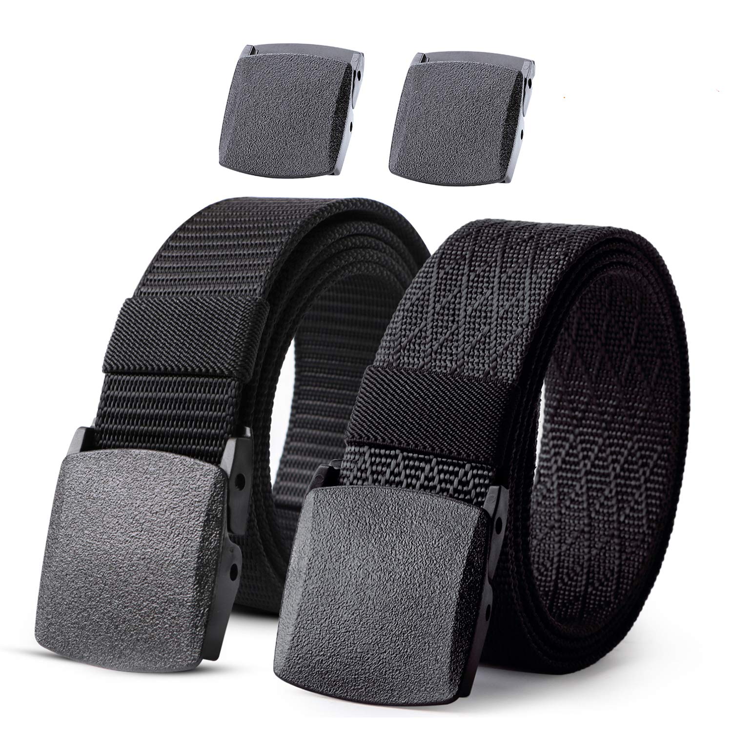 Nylon Military Tactical Men Belt 2 Pack Webbing Canvas Outdoor Web Belt with Plastic Buckle gift for Men, C-black+black, Fits Pant Up To 45"