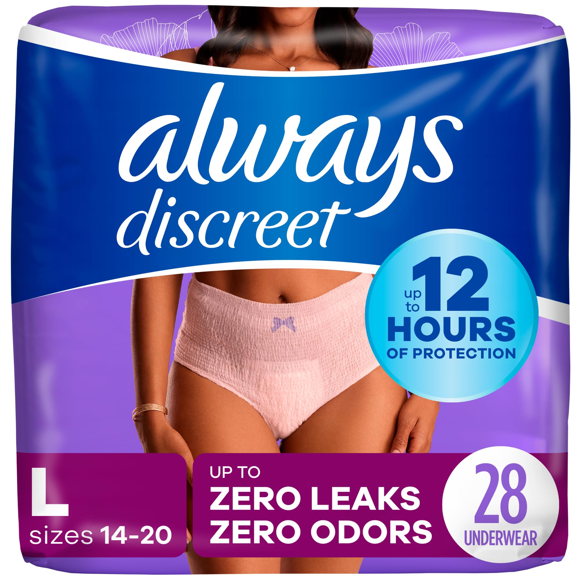 Always Discreet Adult Incontinence Underwear, Maximum Absorbency, Large, 28 Count (Packaging May Vary)