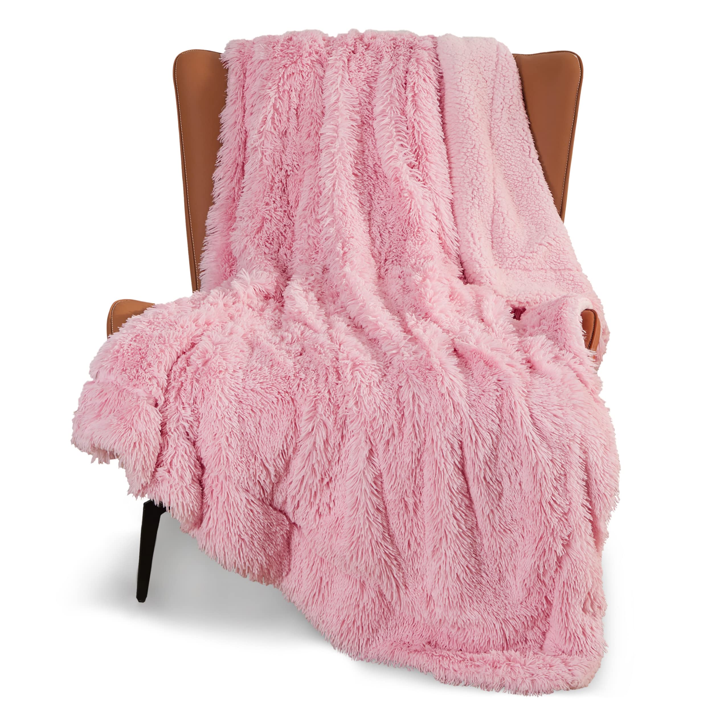 Bedsure Pink Faux Fur Blanket - Soft, Fluffy Sherpa Twin Size Decorative Blanket for Couch, Sofa, Bed - 60x80 Inches, 640 GSM